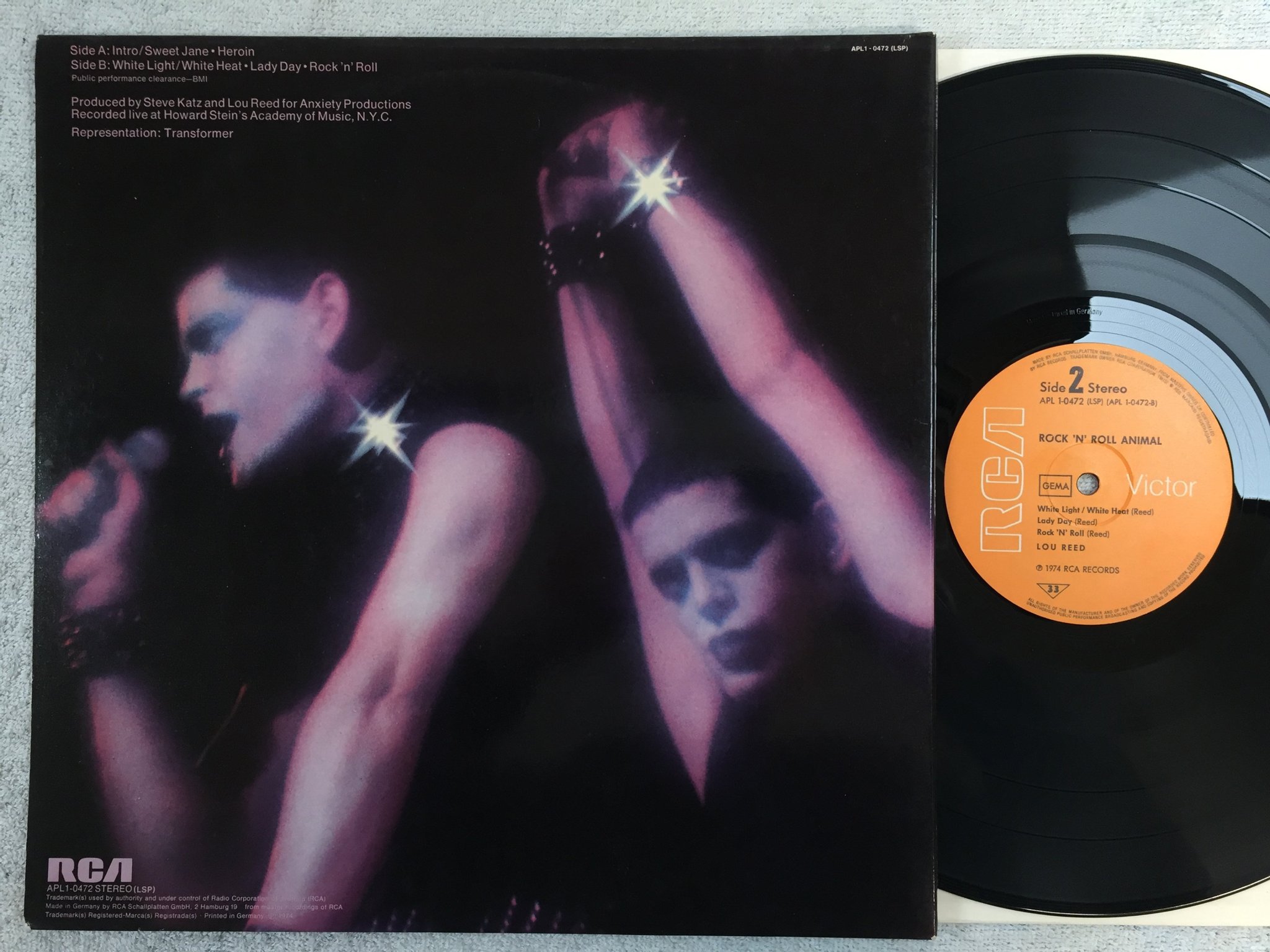 Omslagsbild för skivan LOU REED rock n roll animal LP -74 Ger RCA APL 1-0472
