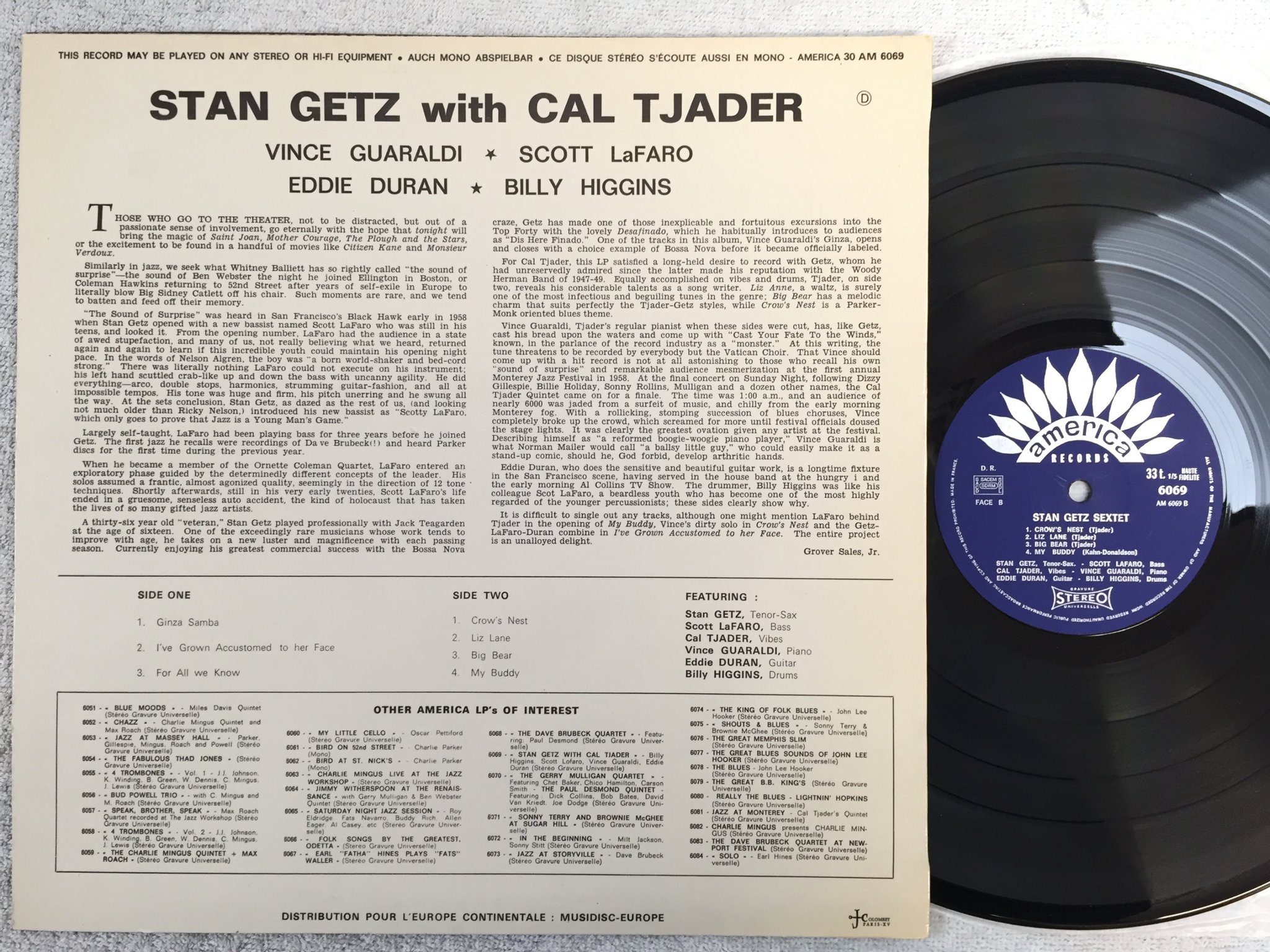 Omslagsbild för skivan STAN GETZ With Cal Tjader LP Fra AMERICA 6069