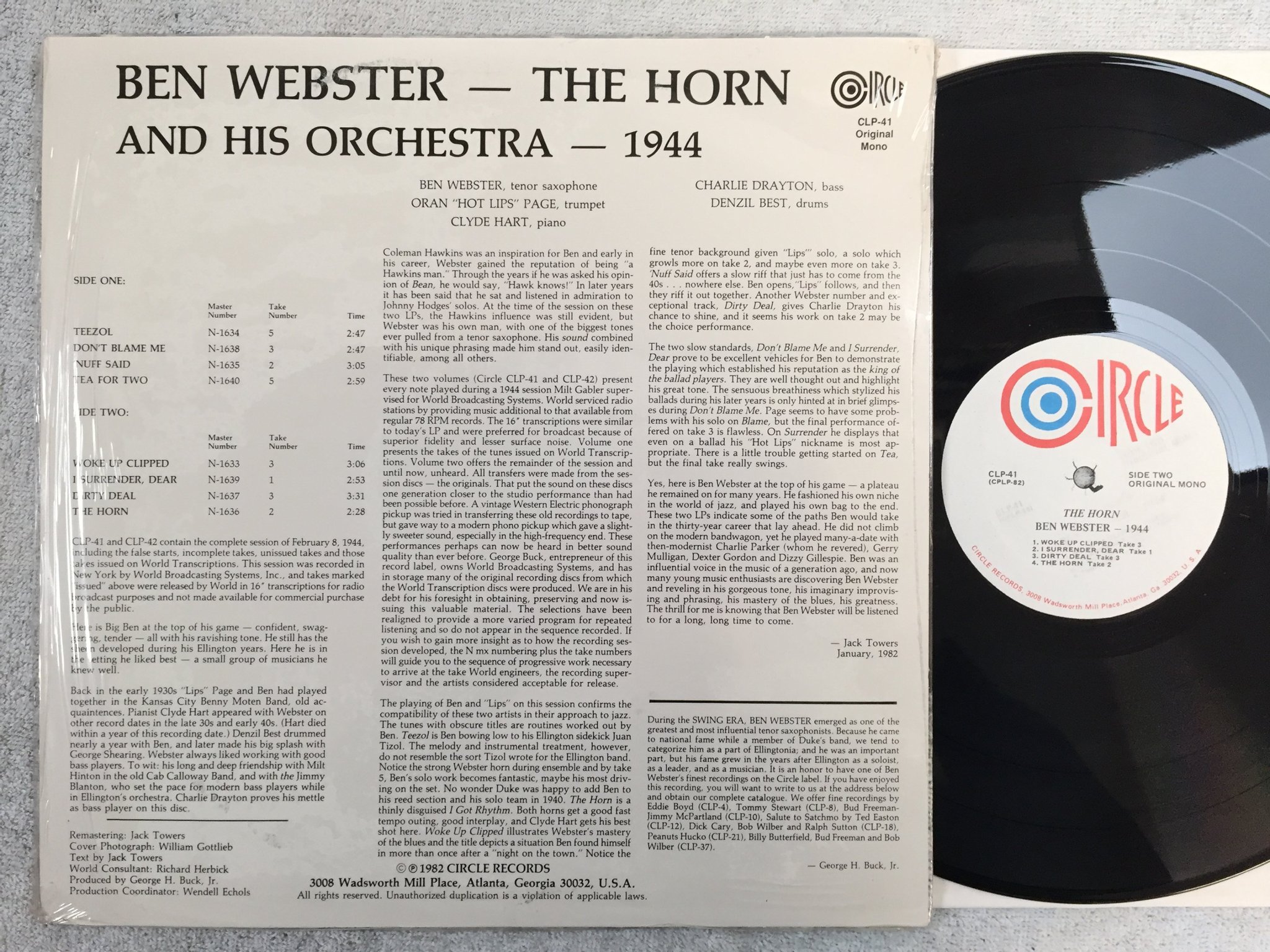 Omslagsbild för skivan BEN WEBSTER the horn LP US CIRCLE CLP-41