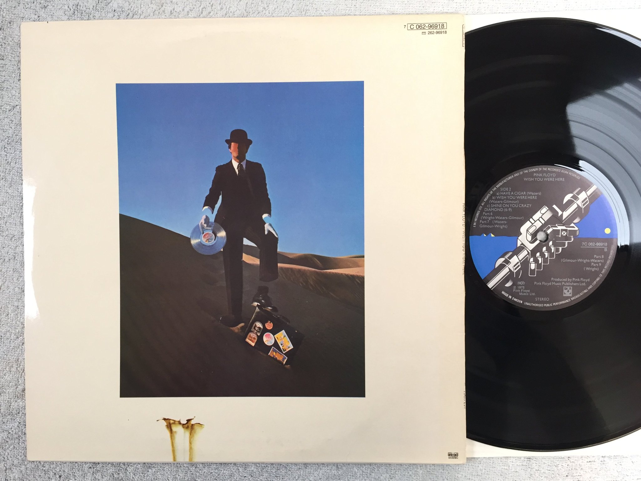 Omslagsbild för skivan Pink Floyd - wish you were here LP -75 ncb HARVEST 7C 062-96918
