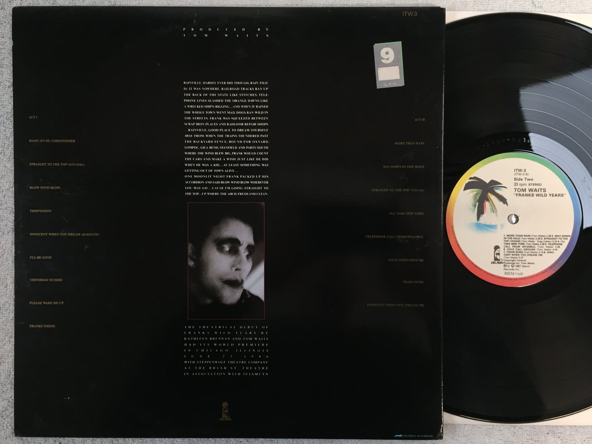 Omslagsbild för skivan Tom Waits - Franks wild years LP -87 ncb ISLAND ITW-3