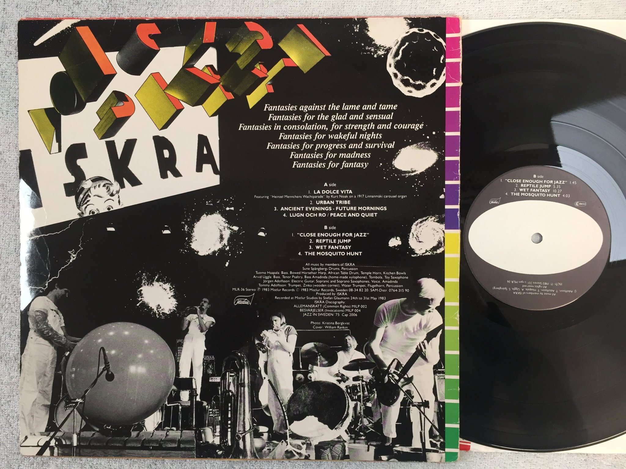 Omslagsbild för skivan ISKRA fantasies LP -83 Swe MISTLUR MLR 36 free jazz