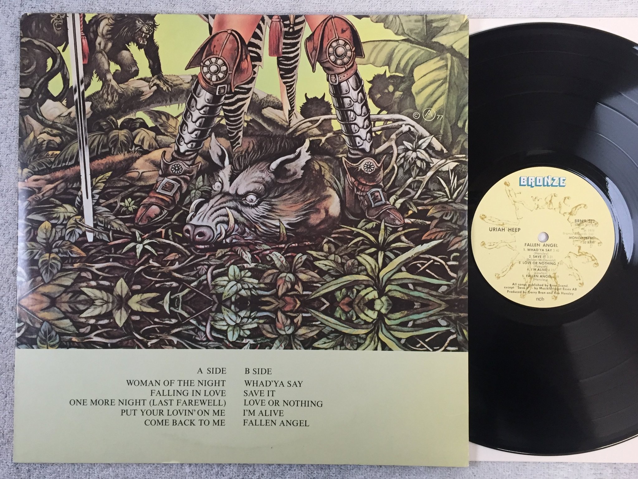 Omslagsbild för skivan URIAH HEEP fallen angel LP -78 ncb BRONZE BRNA 512