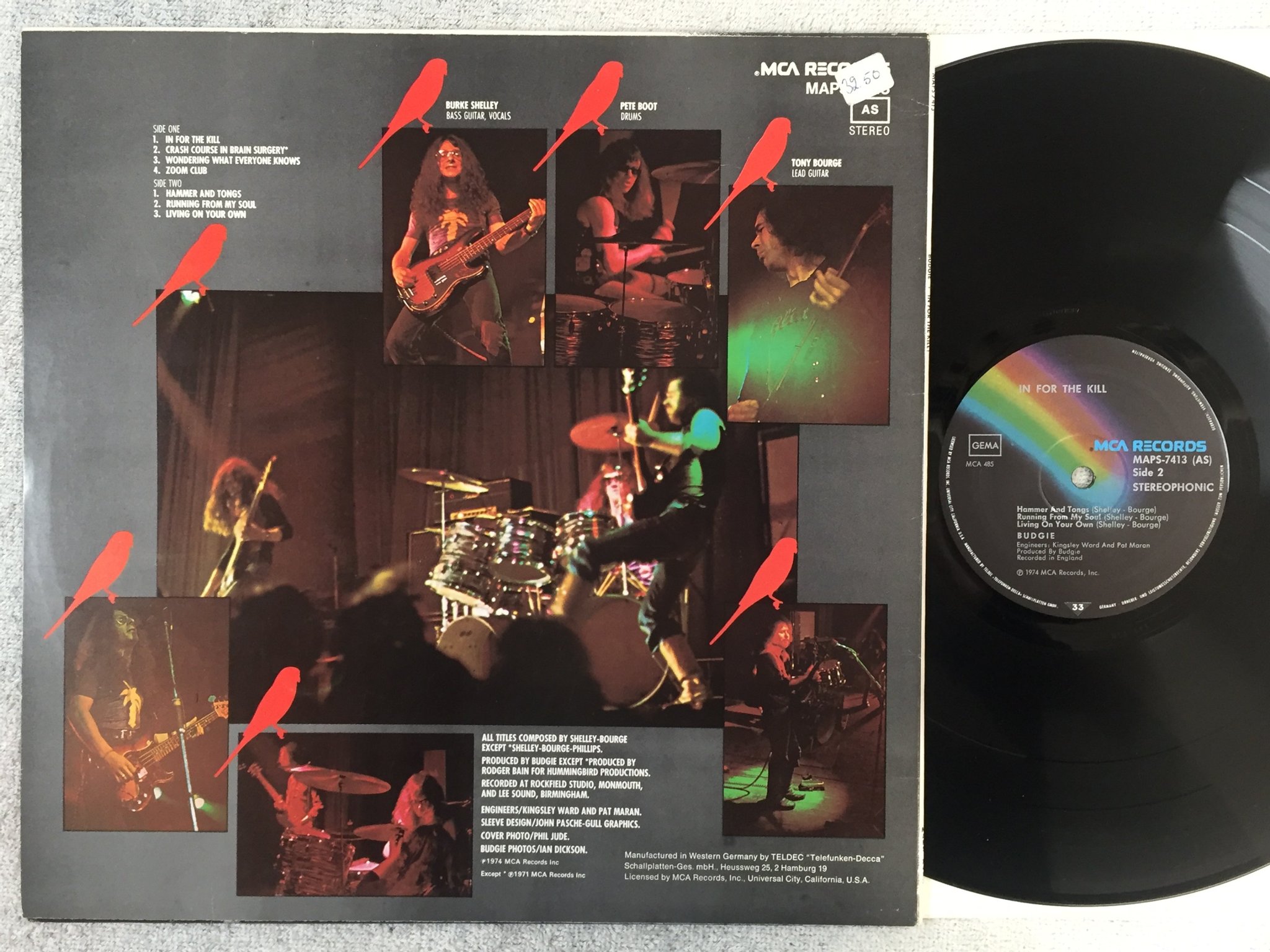 Omslagsbild för skivan BUDGIE in for the kill LP -74 Ger MCA MAPS 7413