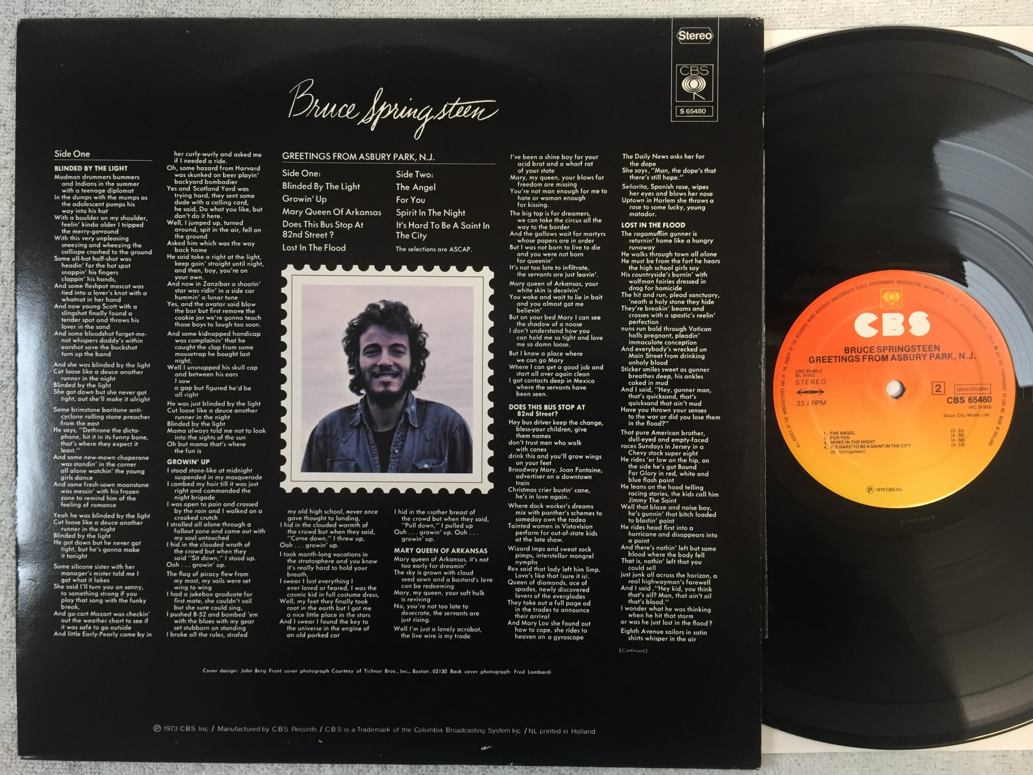 Omslagsbild för skivan BRUCE SPRINGSTEEN greetings from Asbury Park N.J. LP -75 Hol CBS 65480
