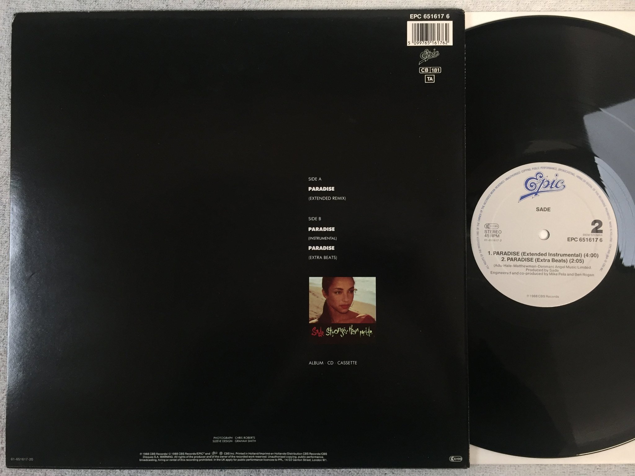 Omslagsbild för skivan SADE paradise 12"single -88 Hol EPIC EPC 6516176