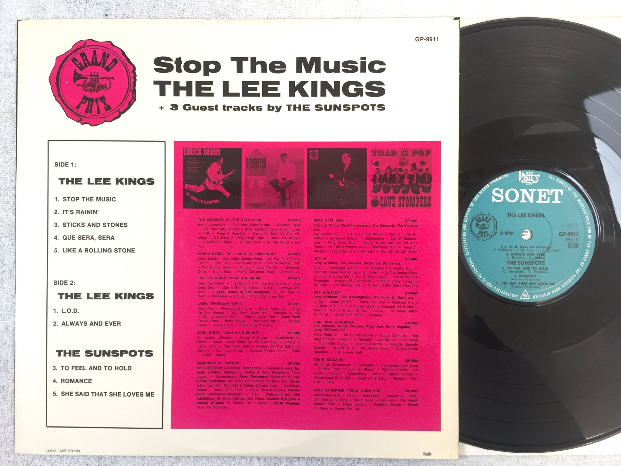 Omslagsbild för skivan THE LEE KINGS & THE SUNSPOTS stop the music LP -66 Swe SONET 9911