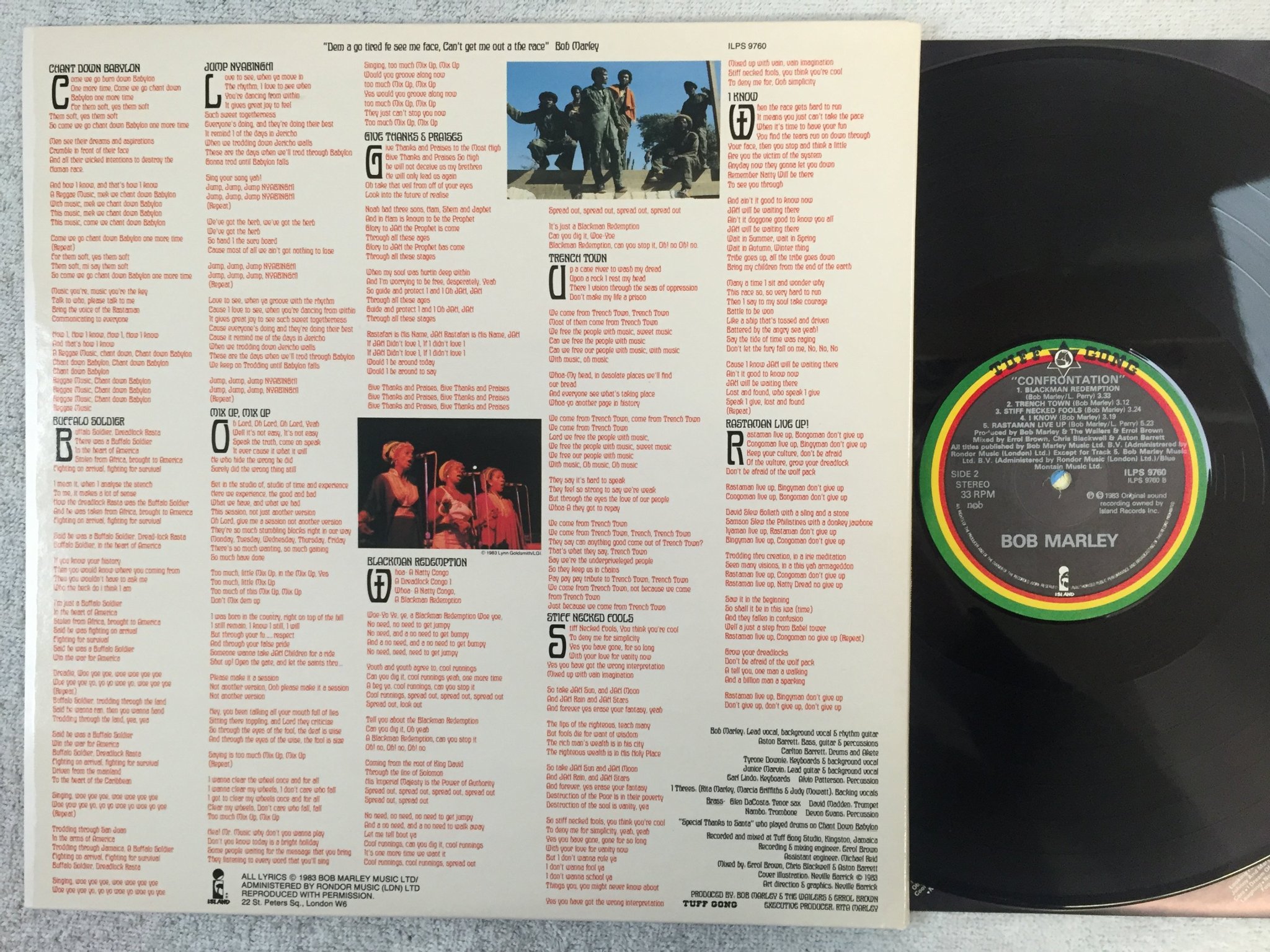 Omslagsbild för skivan BOB MARLEY confrontation LP -83 ncb TUFF GONG ILPS 9760