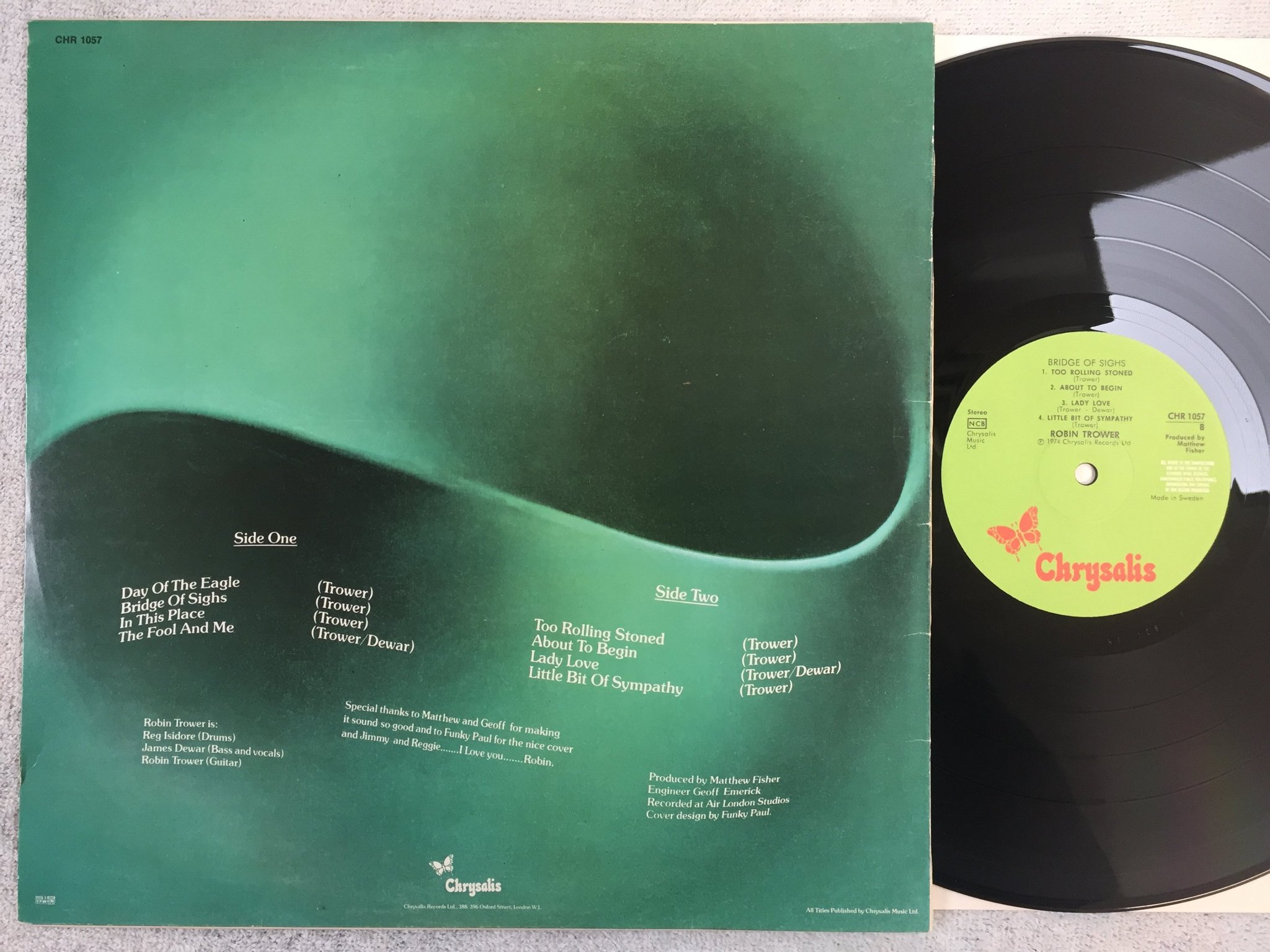 Omslagsbild för skivan ROBIN TROWER bridge of sighs LP -74 ncb CHRYSALIS CHR 1057