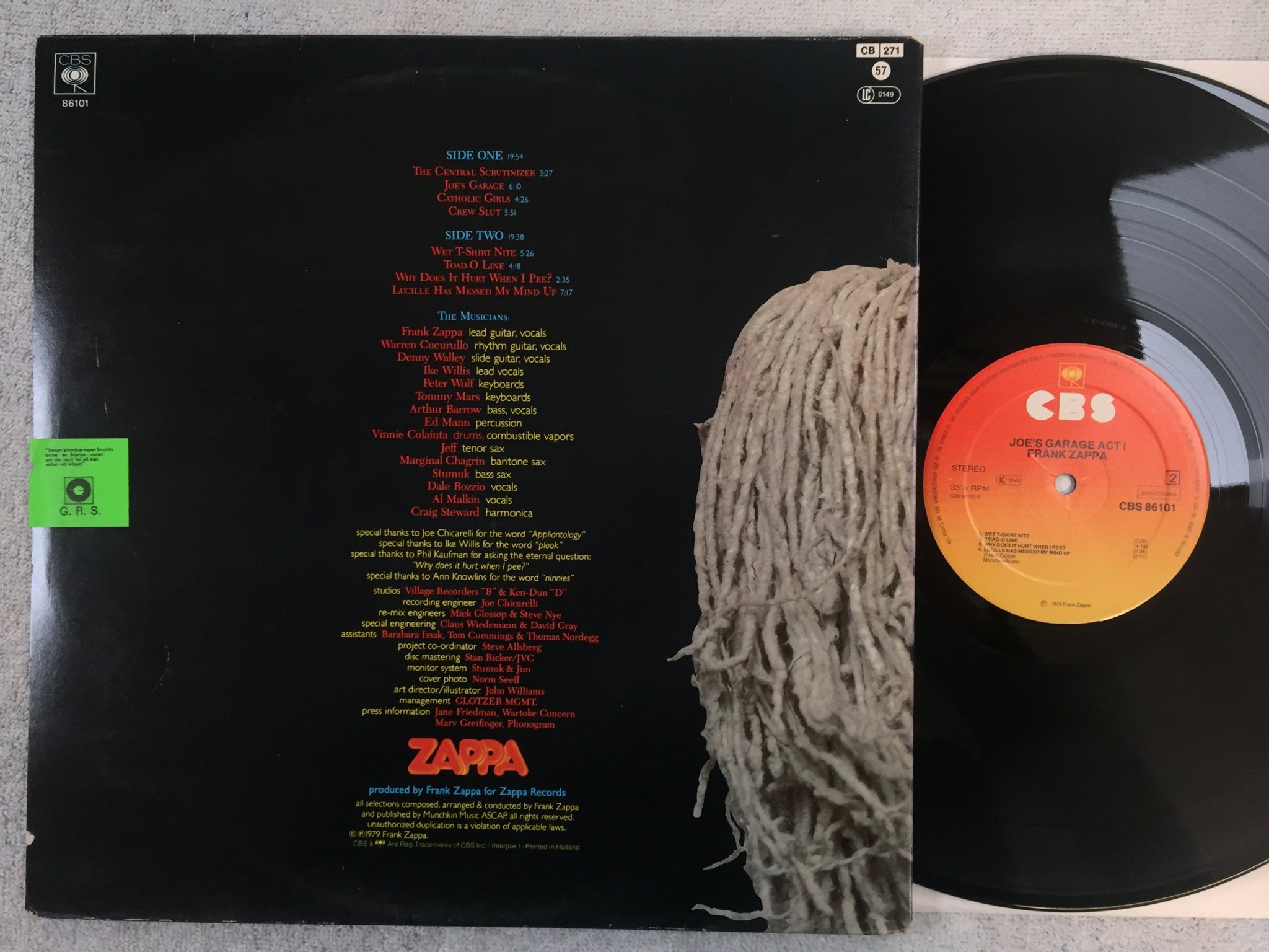 Omslagsbild för skivan FRANK ZAPPA Joe's garage act I LP -79 Hol CBS 86101