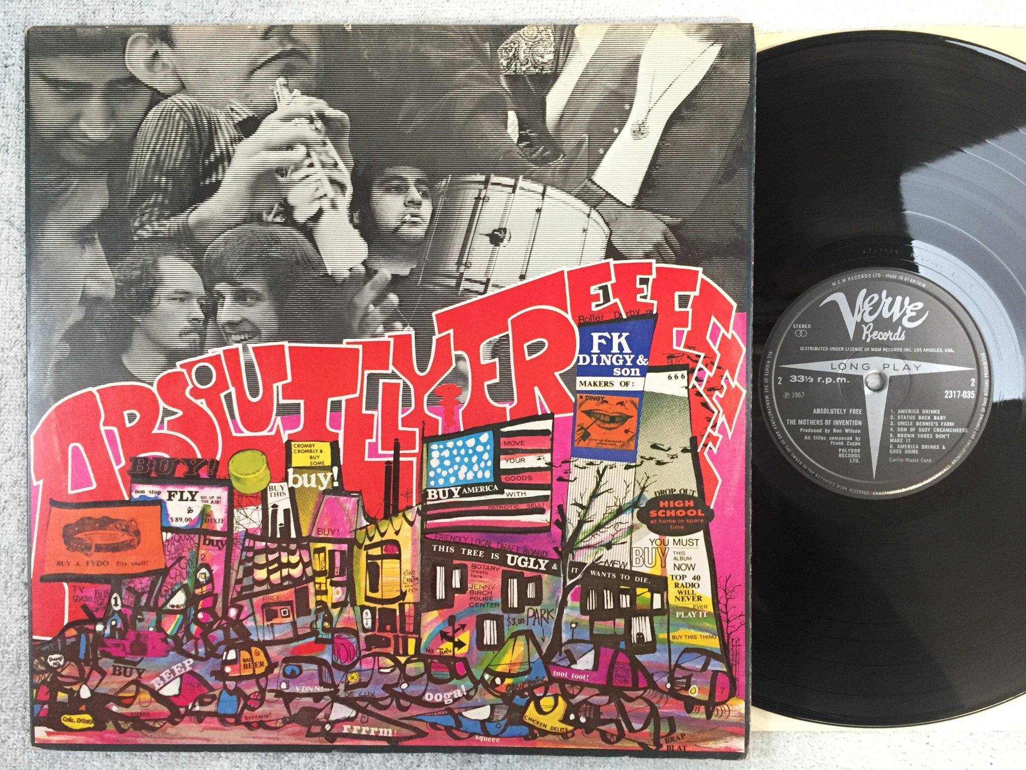 Omslagsbild för skivan THE MOTHERS OF INVENTION absolutely free LP  UK VERVE 2317-035