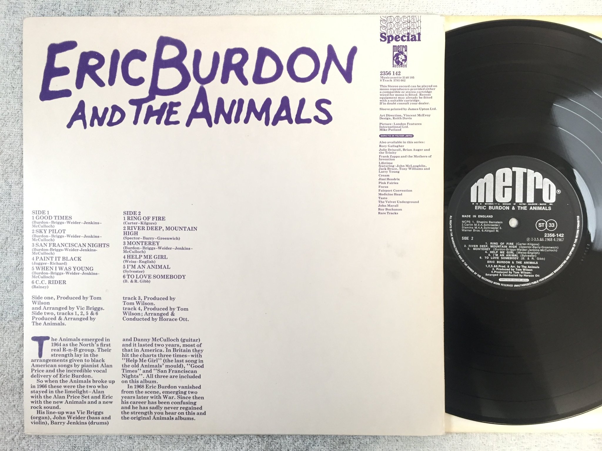 Omslagsbild för skivan ERIC BURDON AND THE ANIMALS s/t LP UK METRO 2356-142