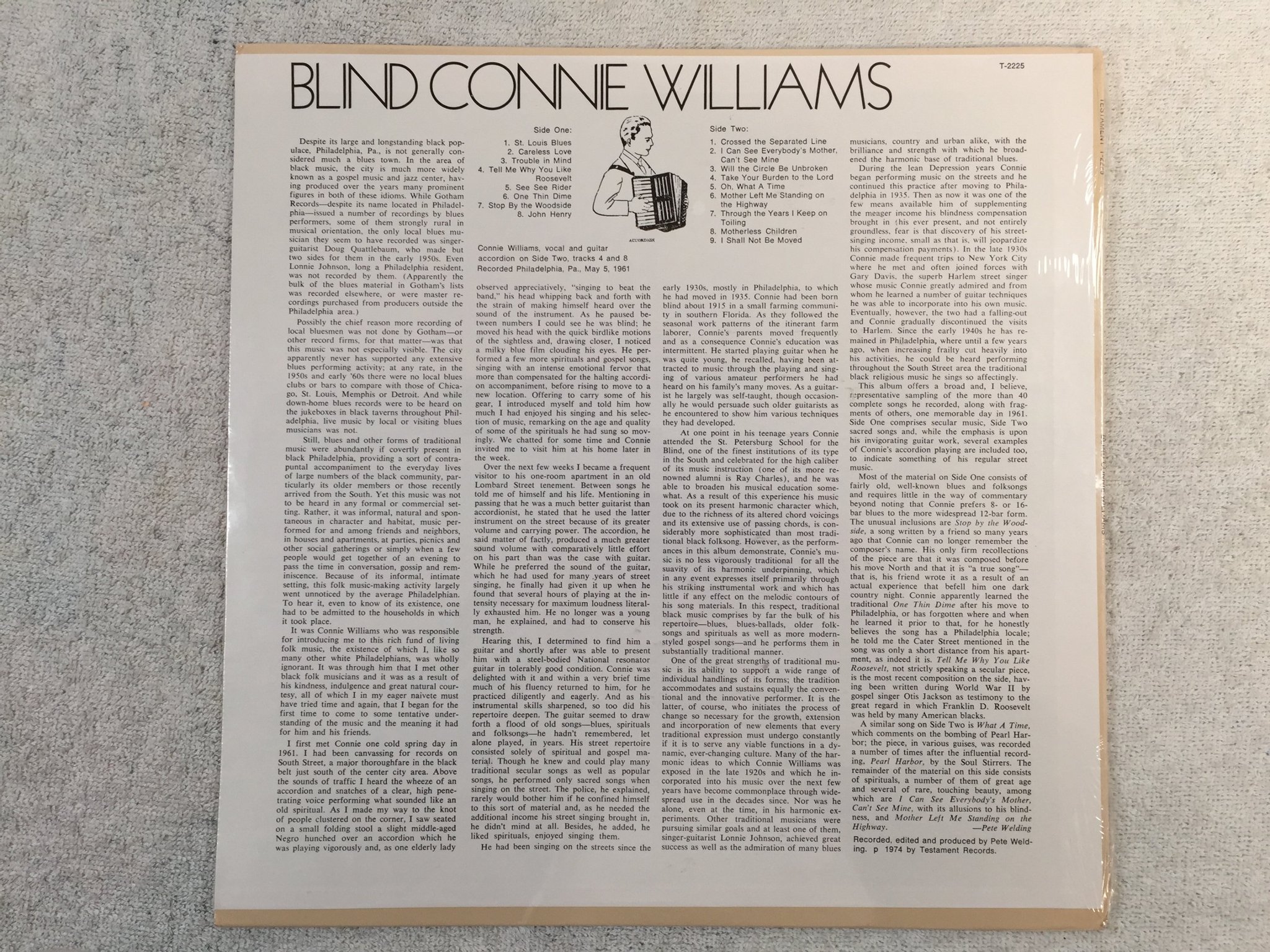 Omslagsbild för skivan BLIND CONNIE WILLIAMS Philadelphia Street Singer LP -74 US sealed MEGA RARE ! ! 