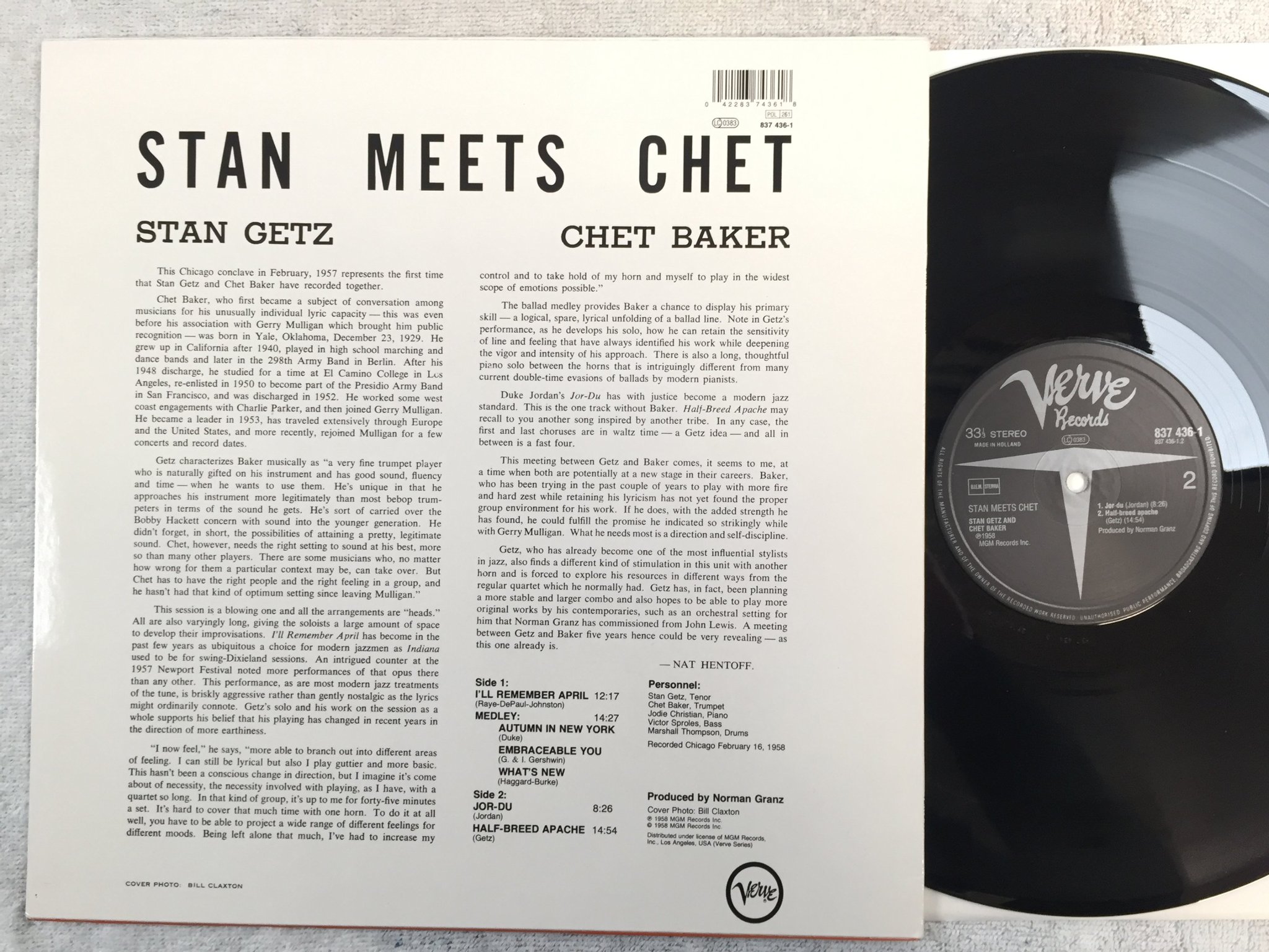 Omslagsbild för skivan STAN GETZ & CHET BAKER Stan meets Chet LP re Hol VERVE 837436-1
