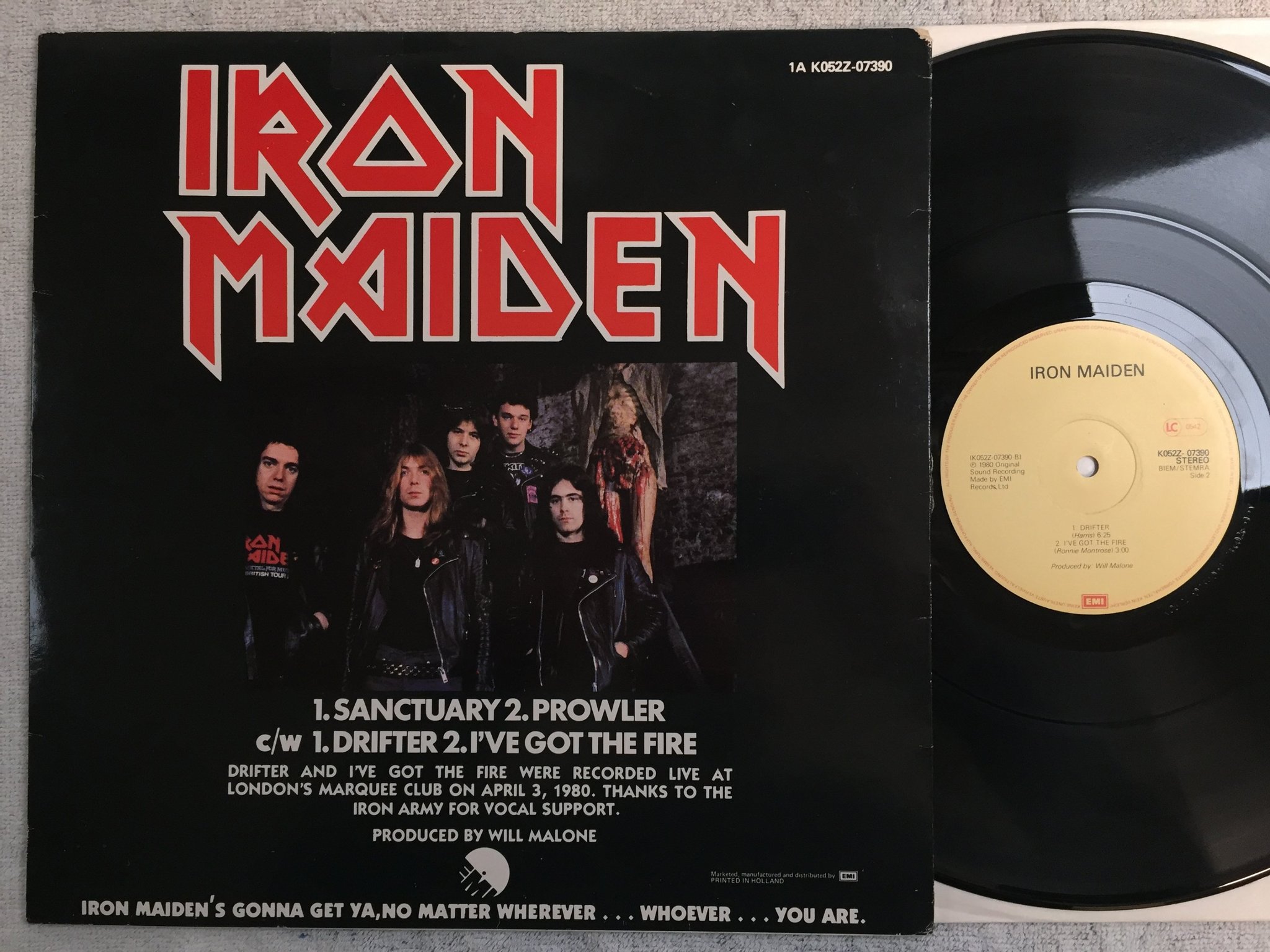 Omslagsbild för skivan IRON MAIDEN sanctuary 12"ep -80 Hol EMI K 052Z-07390