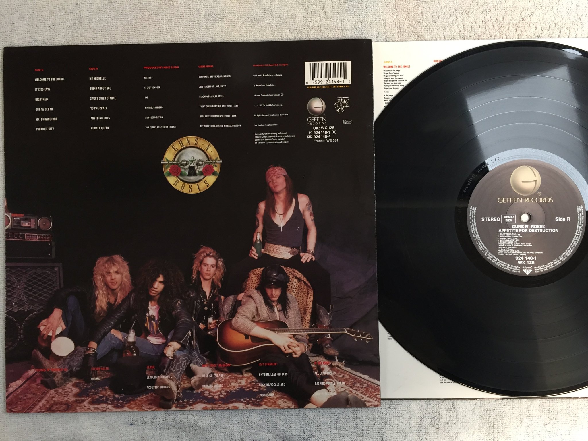 Omslagsbild för skivan GUNS N ROSES appetite for destruction LP -87 Ger GEFFEN 924148-1