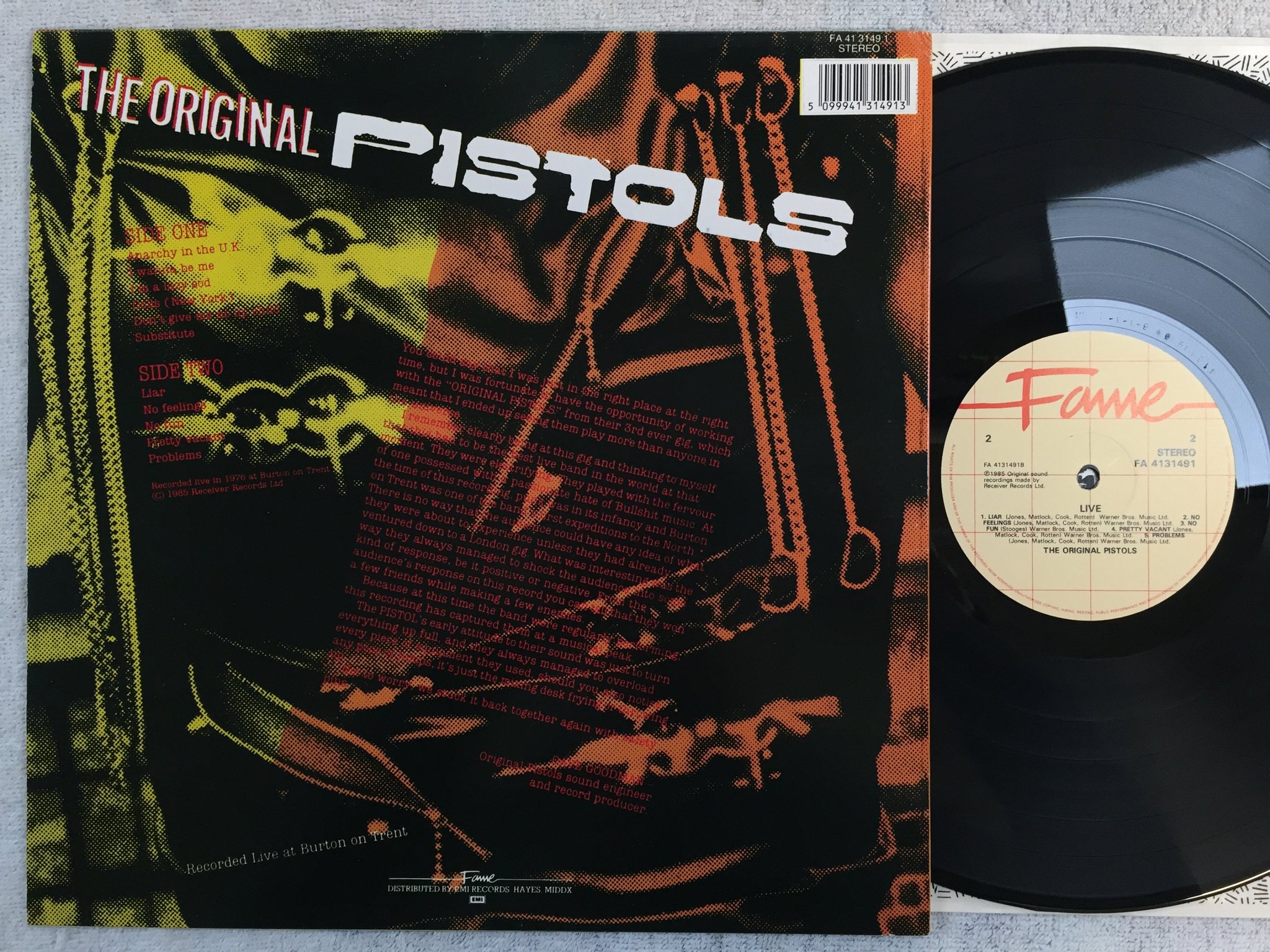Omslagsbild för skivan THE ORIGINAL PISTOLS live LP -85 UK FAME FA 4131491