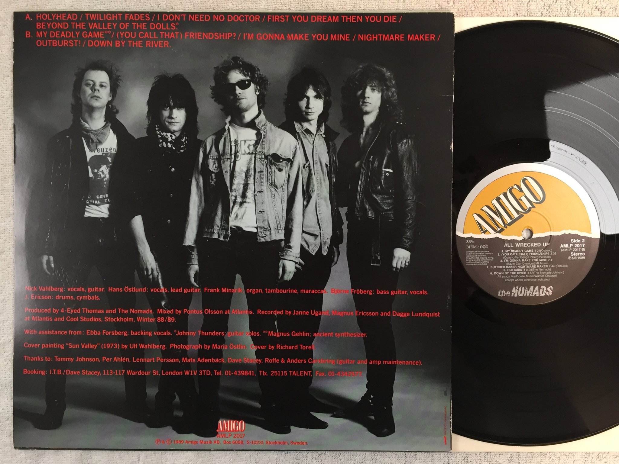 Omslagsbild för skivan THE NOMADS all wrecked up LP -89 Swe AMIGO AMLP 2017 