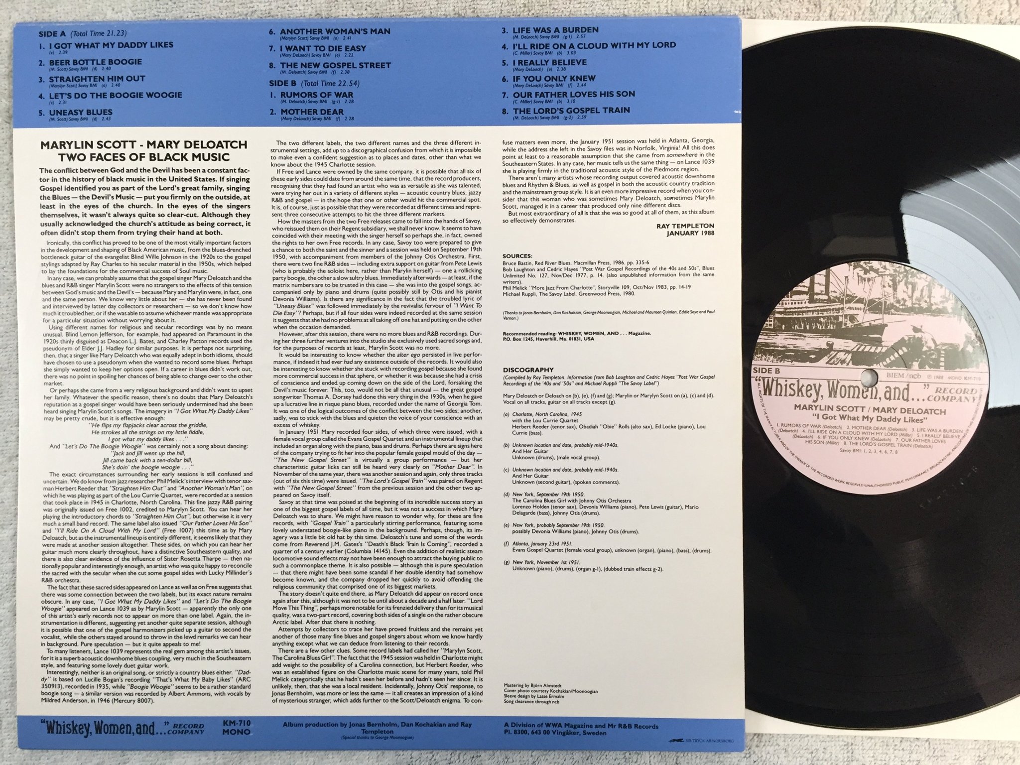 Omslagsbild för skivan MARYLIN SCOTT I Got What My Daddy Likes LP -88 Swe WHISKEY, WOMEN AND... KM-710