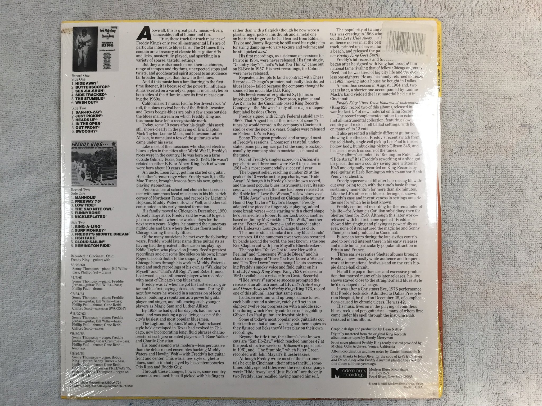 Omslagsbild för skivan FREDDY KING just pickin' 2xLP -86 US MODERN BLUES MB2LP-721 sealed