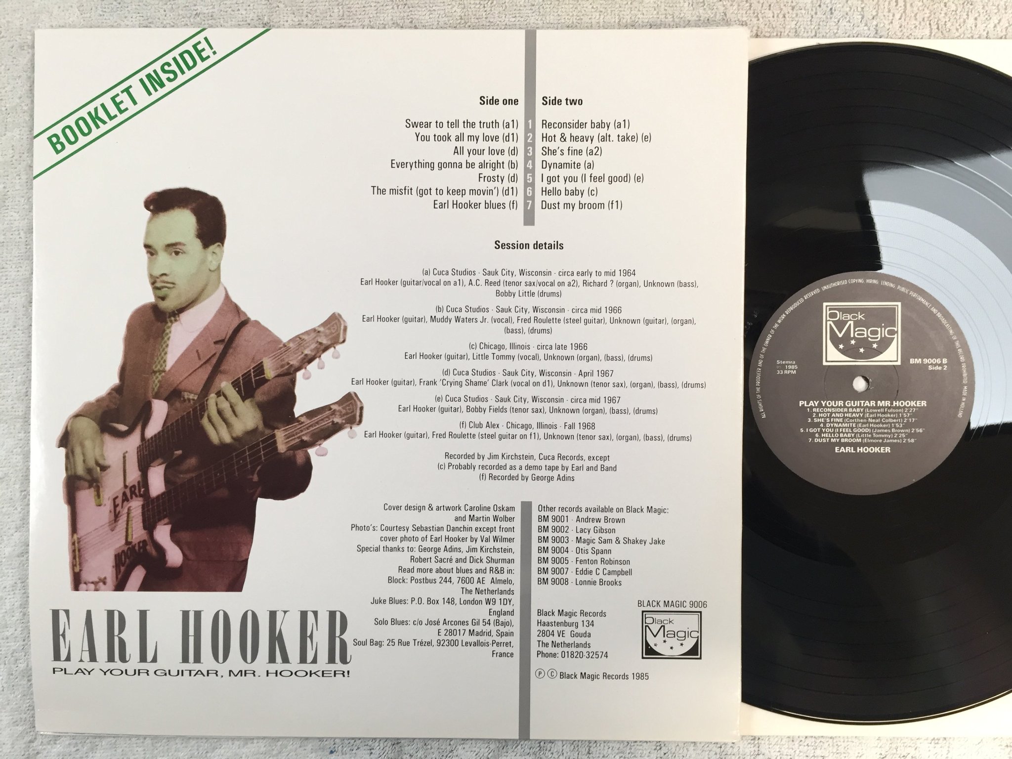 Omslagsbild för skivan EARL HOOKER play your guitar Mr Hooker LP -85 Hol BLACK MAGIC BM 9006