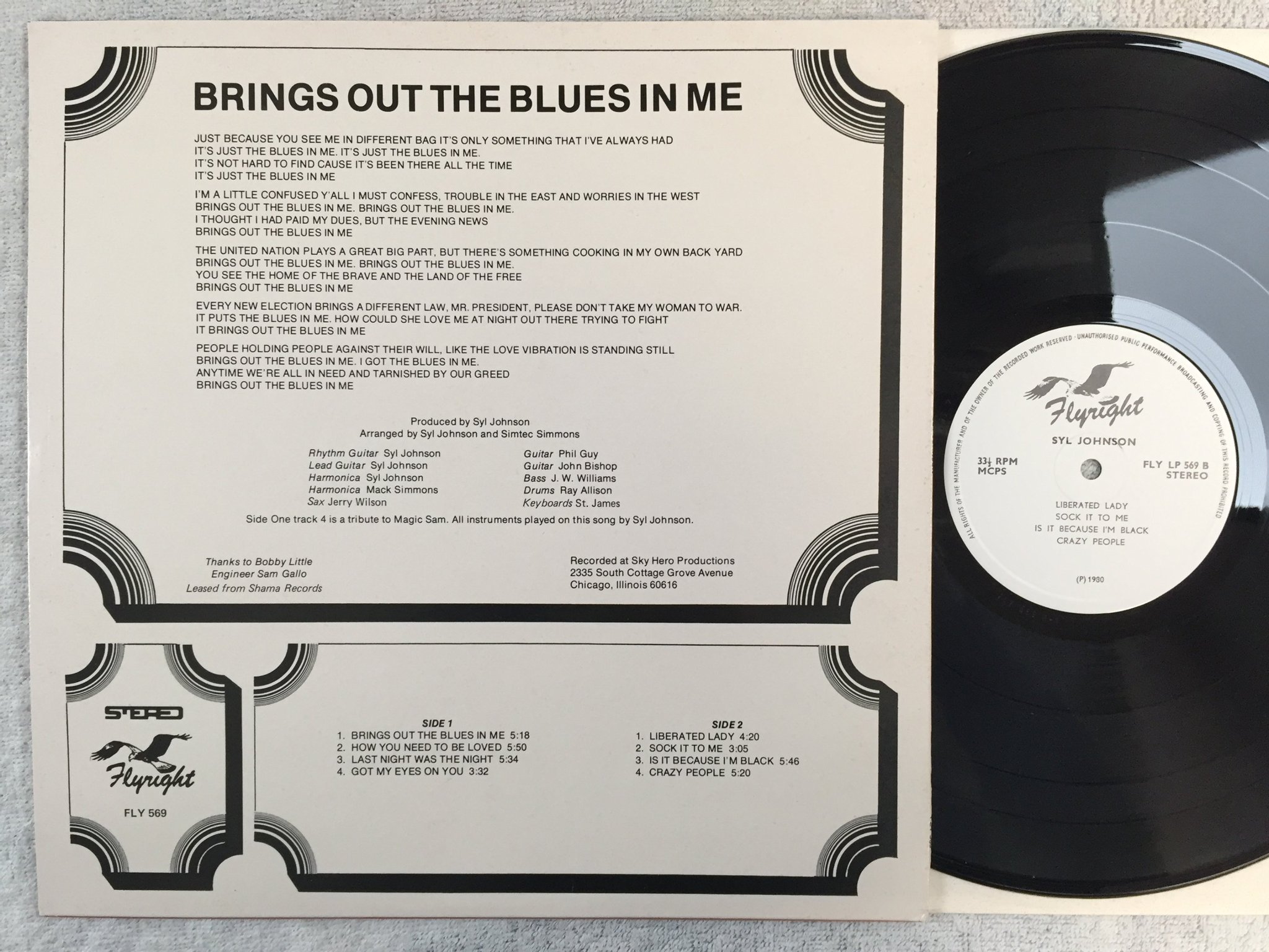 Omslagsbild för skivan SYL JOHNSON Brings Out The Blues In Me LP -80 UK FLYRIGHT FLY LP 569
