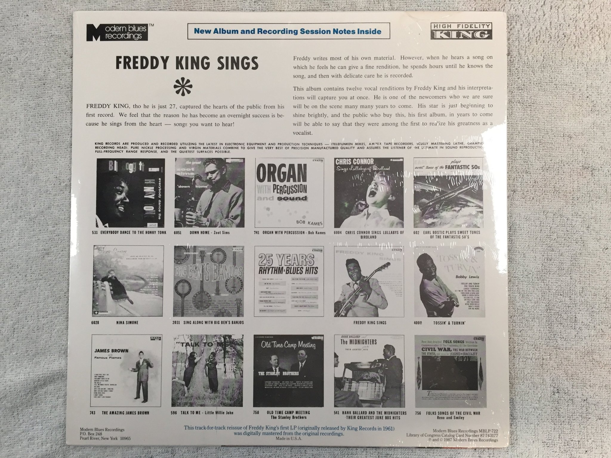 Omslagsbild för skivan FREDDY KING sings LP re -87 US MODERN BLUES MBLP-722 Sealed