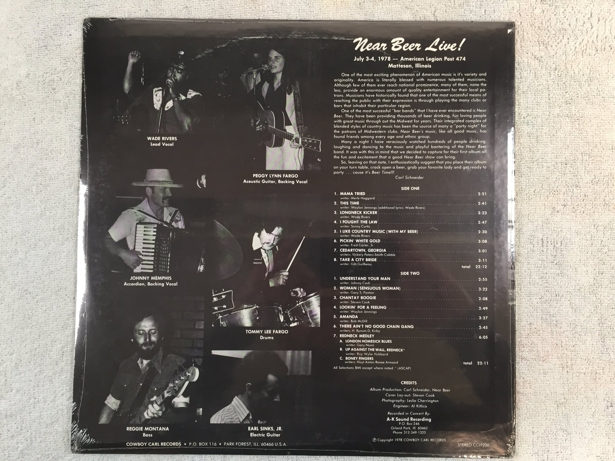 Omslagsbild för skivan NEAR BEER Near Beer, Last Night LP -78 US COWBOY CARL CCLP200 sealed