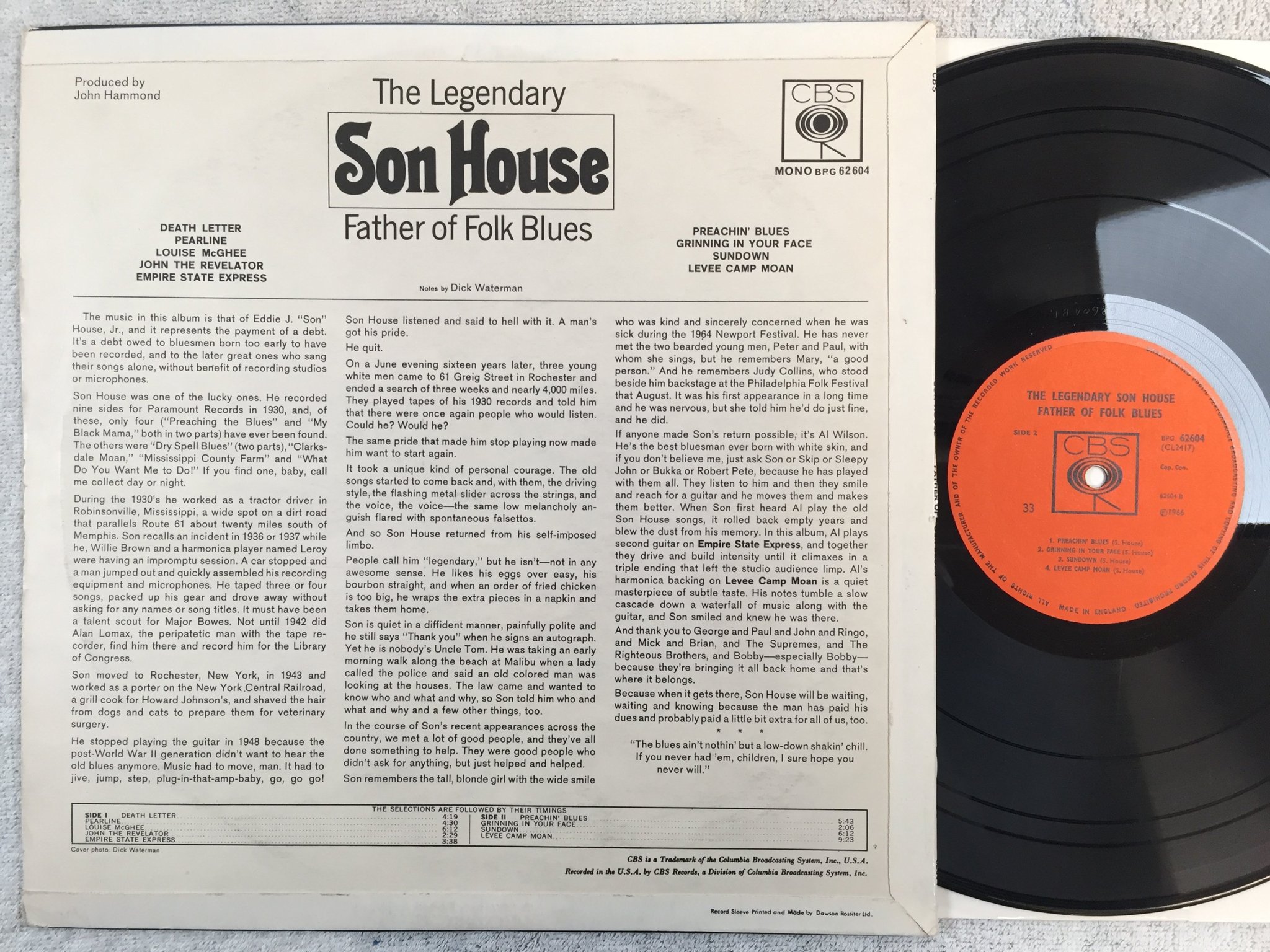 Omslagsbild för skivan SON HOUSE Father Of Folk Blues LP -66 UK CBS BPG 62604 delta blues