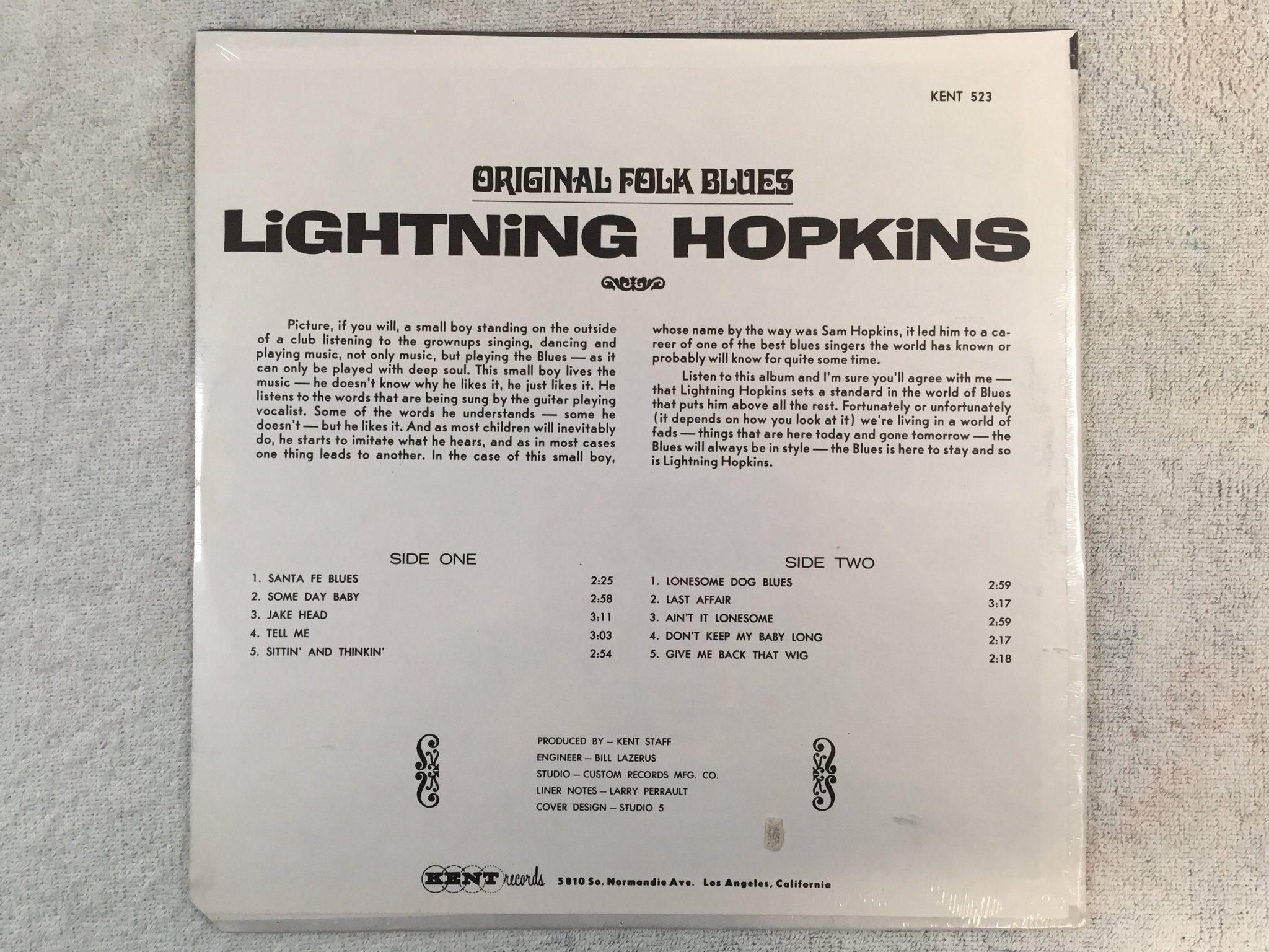Omslagsbild för skivan LIGHTNING HOPKINS original folk blues LP re US KENT KENT 523 sealed