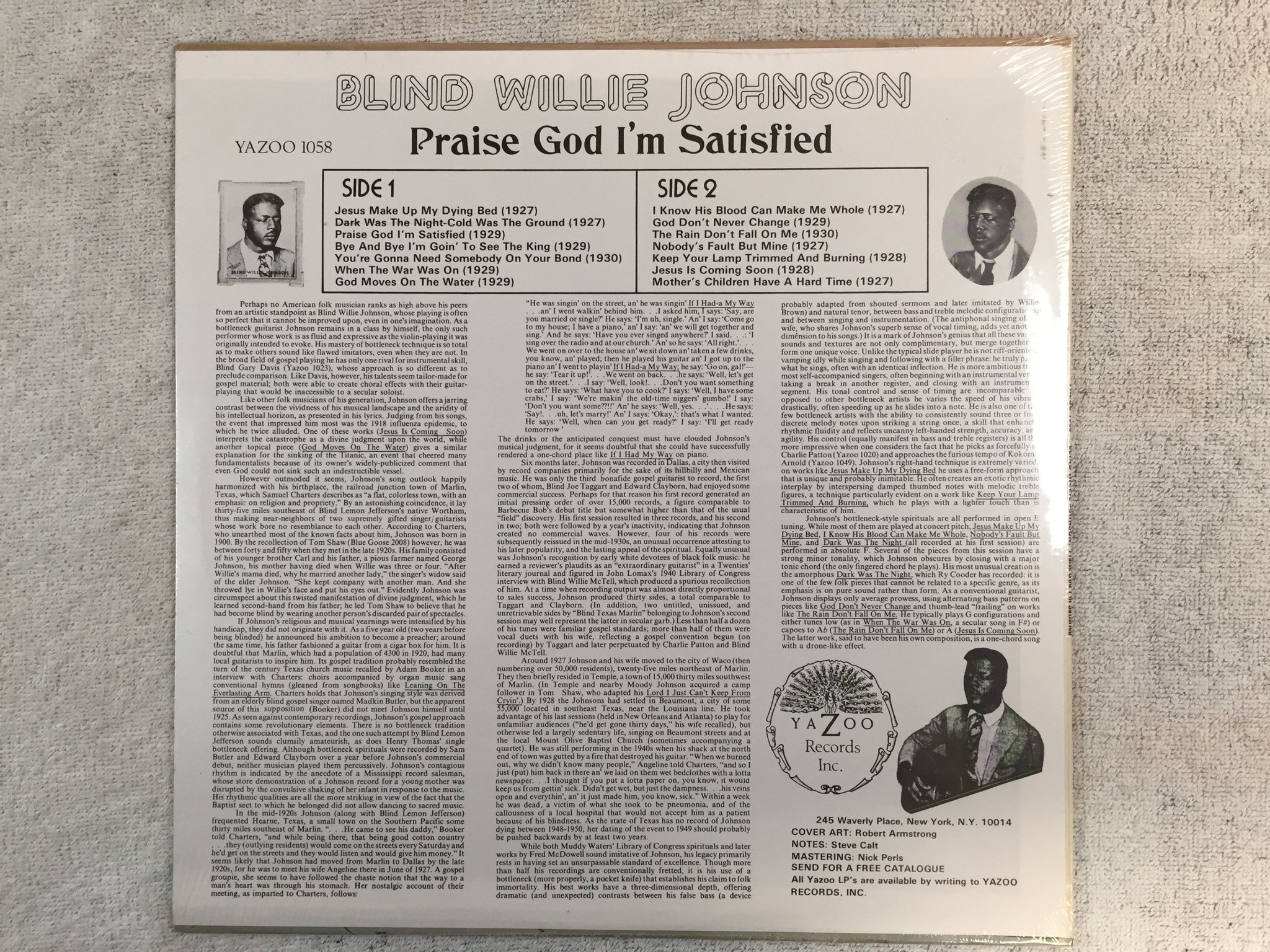 Omslagsbild för skivan BLIND WILLIE JOHNSON praise God I'm satisfied LP US YAZOO 1058 sealed