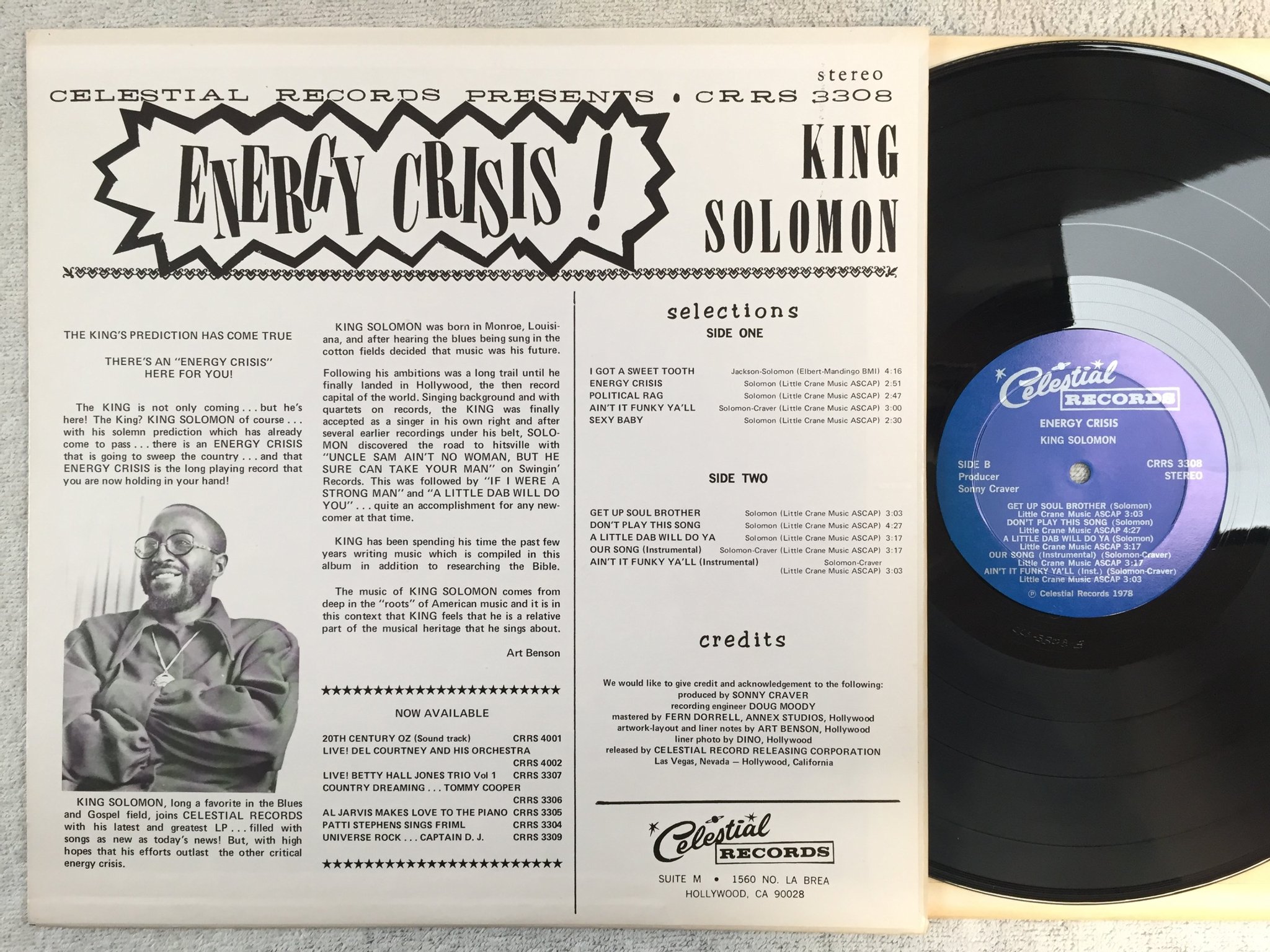 Omslagsbild för skivan KING SOLOMONE energy crisis LP -78 US CELESTIAL CRRS 3308