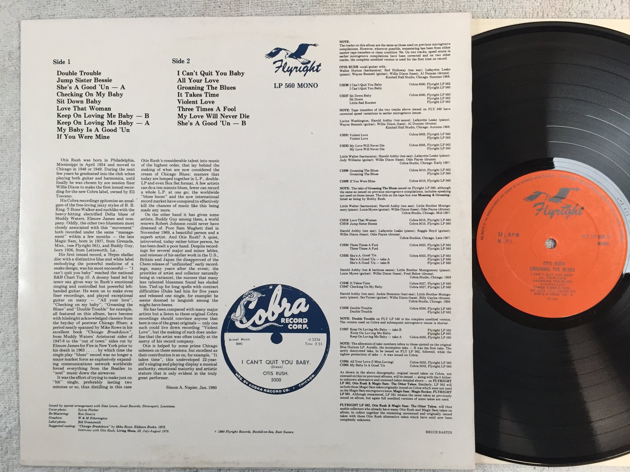 Omslagsbild för skivan OTIS RUSH groaning the blues LP -80 UK FLYRIGHT FLY LP 560