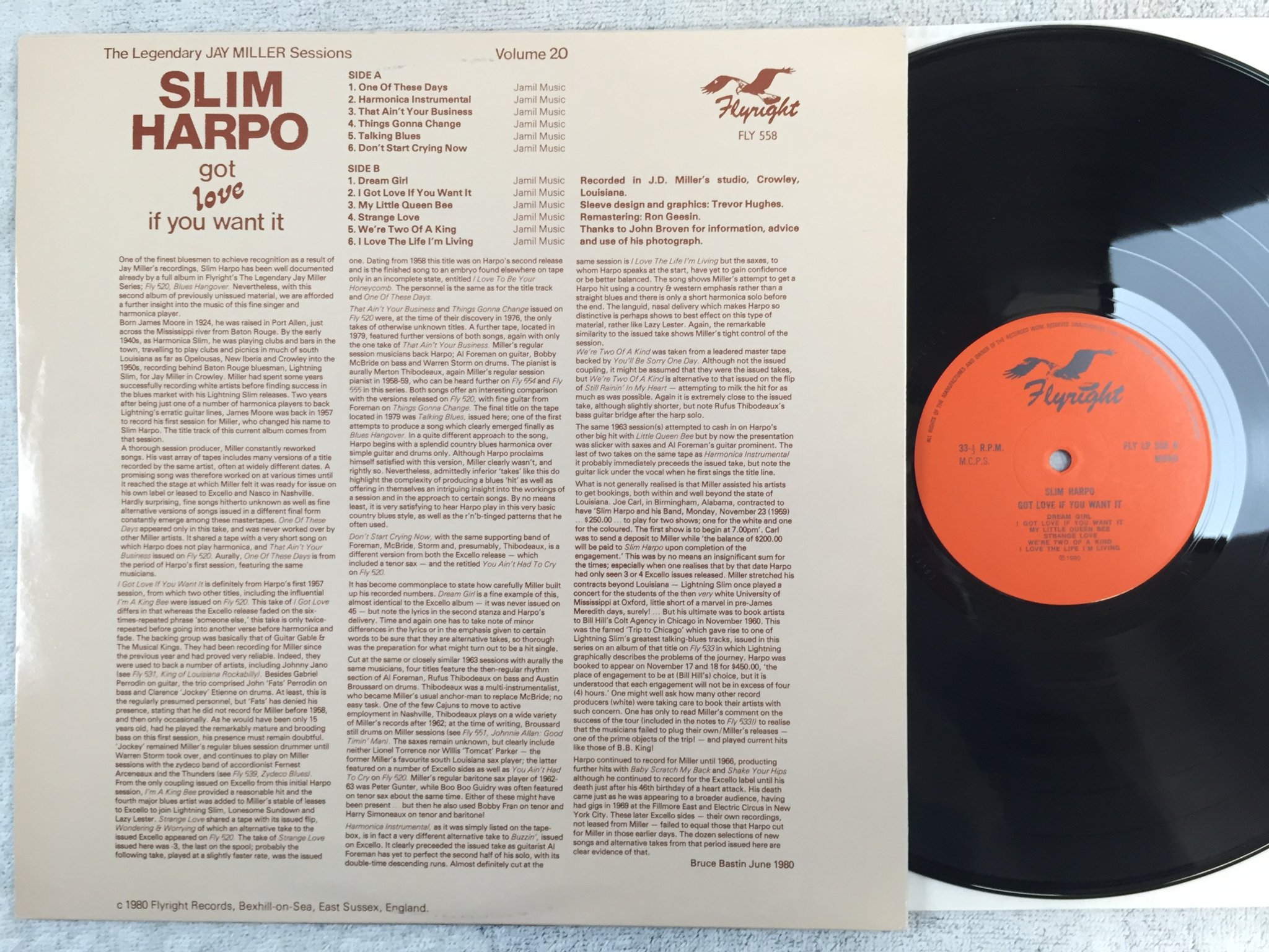 Omslagsbild för skivan SLIM HARPO got love if you want it LP -80 UK FLYRIGHT FLY LP 558