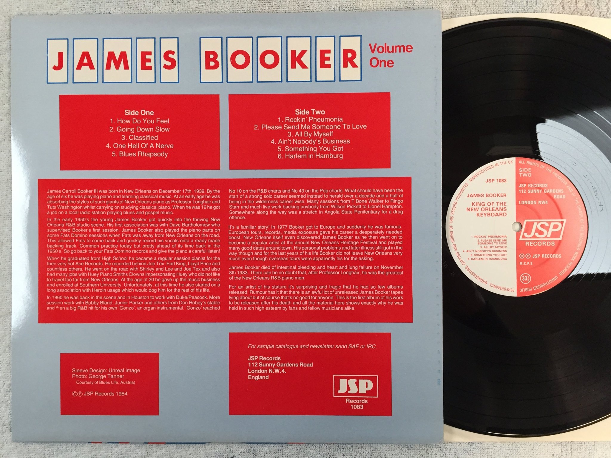 Omslagsbild för skivan JAMES BOOKER king of the New Orleans keyboard LP -84 UK JSP 1083