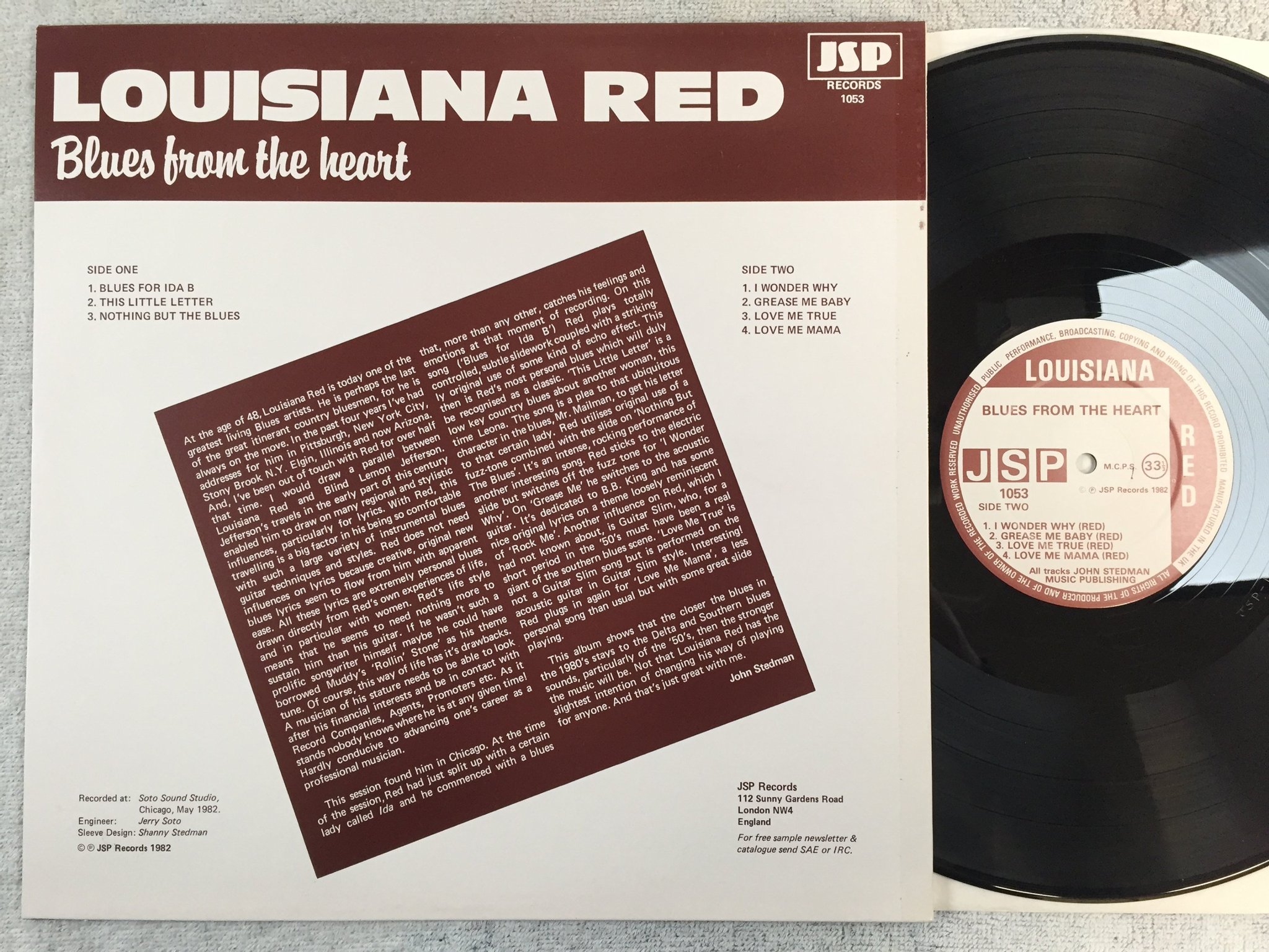 Omslagsbild för skivan LOUISIANA RED blues from the heart LP -84 UK JSP 1053