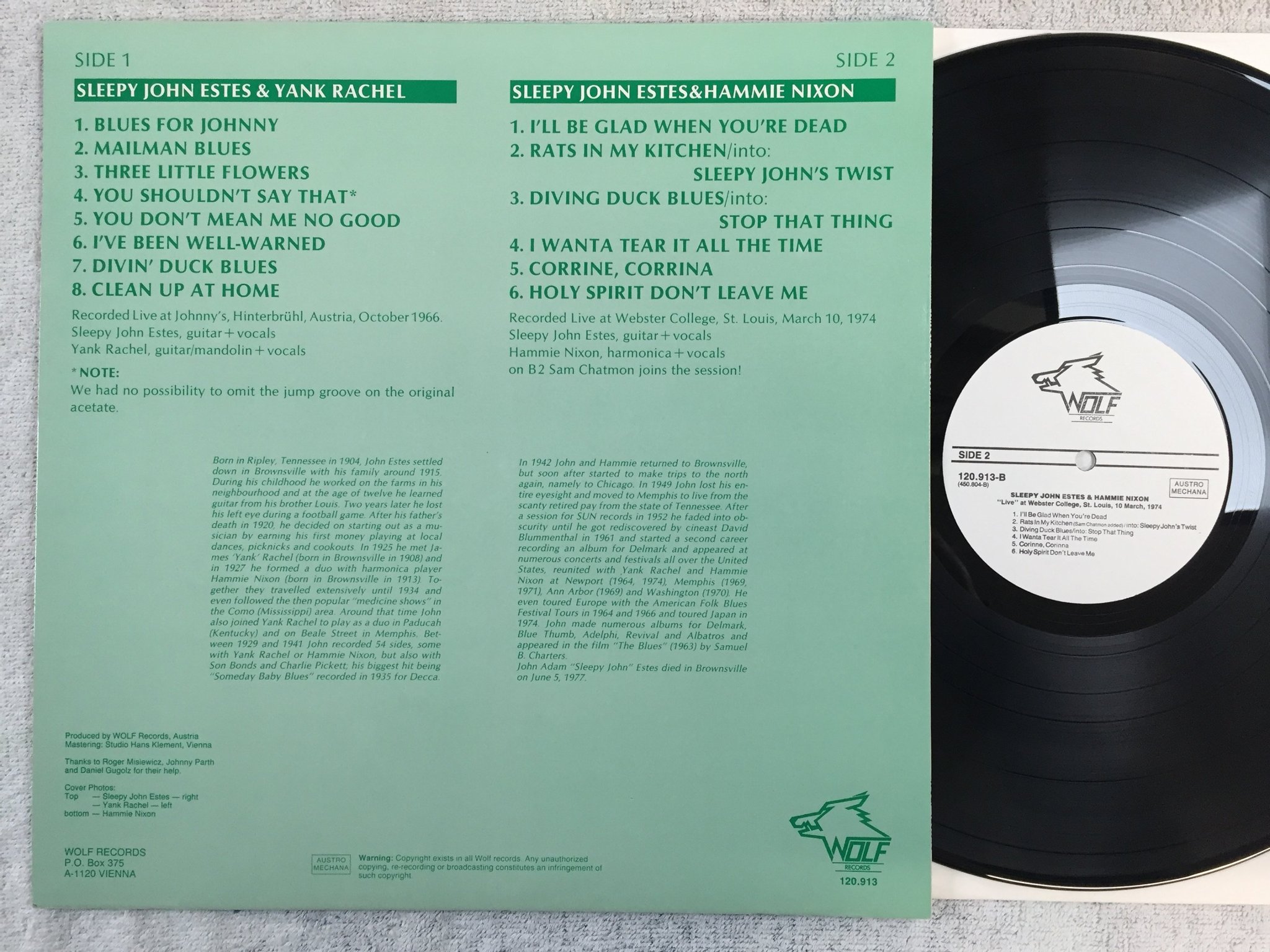 Omslagsbild för skivan SLEEPY JOHN ESTES live LP Austria WOLF 120.913