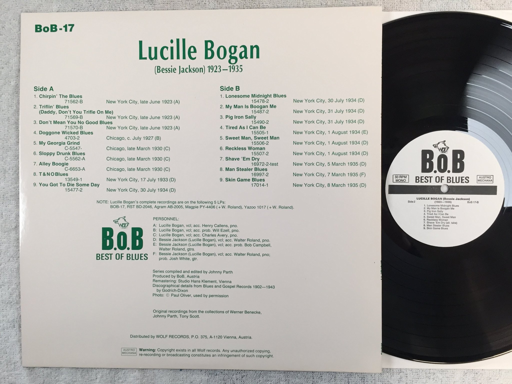 Omslagsbild för skivan LUCILLE BOGAN 1923-1935 LP Austria BEST OF BLUES BOB 17
