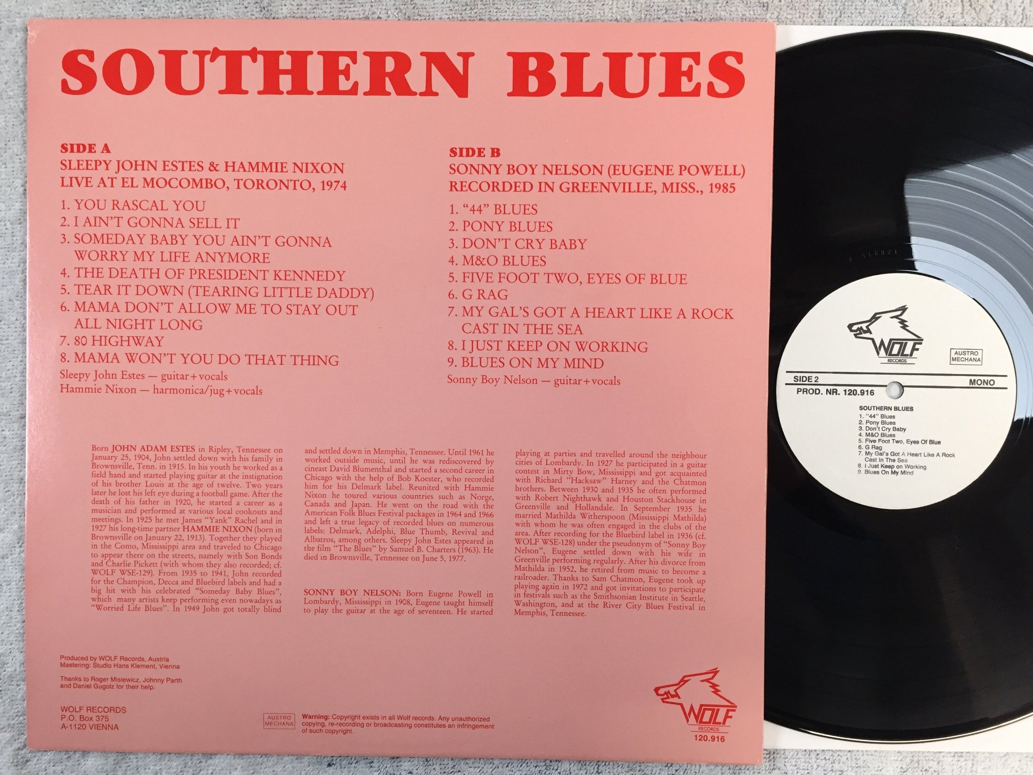 Omslagsbild för skivan SLEEPY JOHN ESTES southern blues LP Austria WOLF 120.916