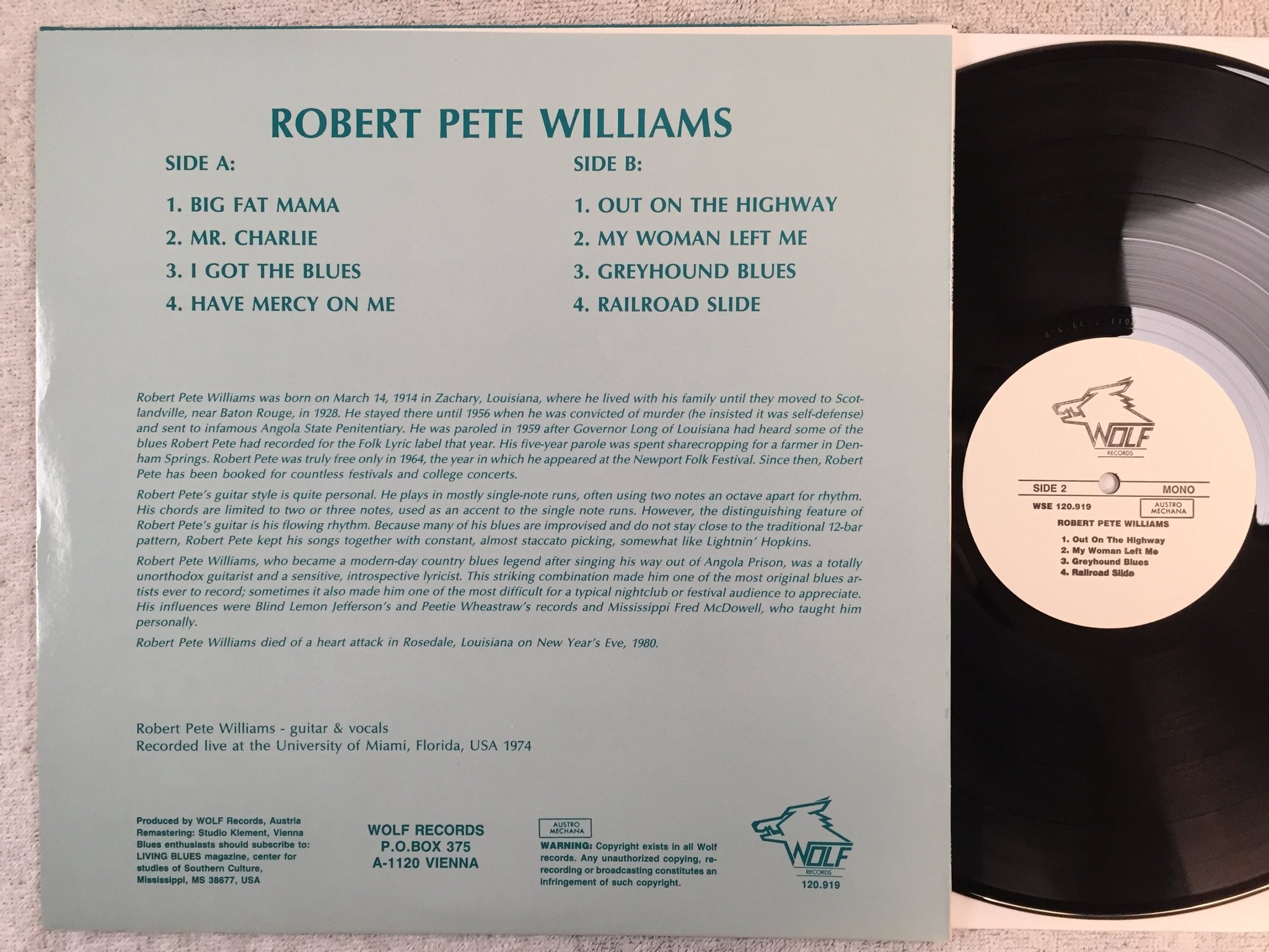Omslagsbild för skivan ROBERT PETE WILLIAMS out on the highway LP Austria WOLF WSE 120.919