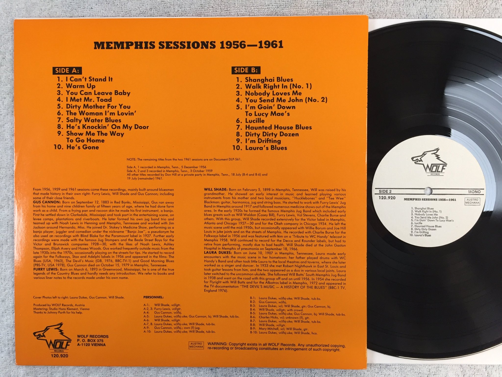 Omslagsbild för skivan V/A Memphis sessions 1956-1961 LP Austria WOLF  120.920