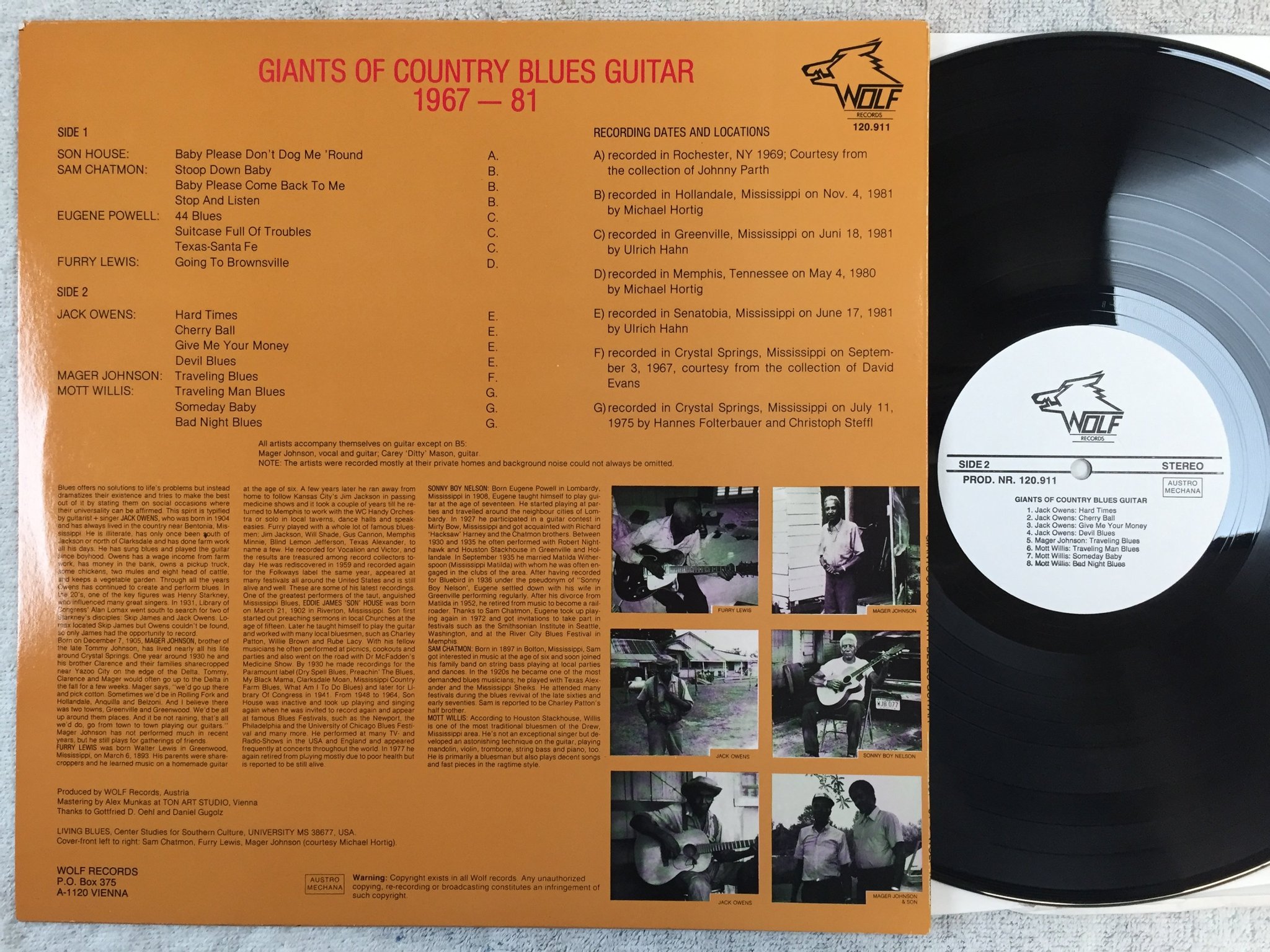Omslagsbild för skivan V/A giants of country blues guitar 1967-81 LP Austria WOLF  120.911