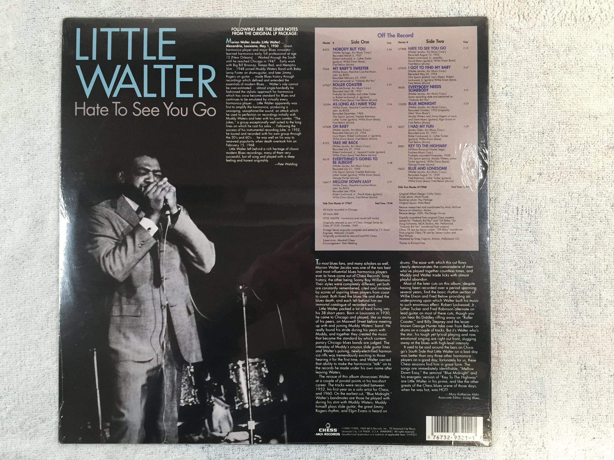 Omslagsbild för skivan LITTLE WALTER Hate To See You Go LP -90 US CHESS CH-9321