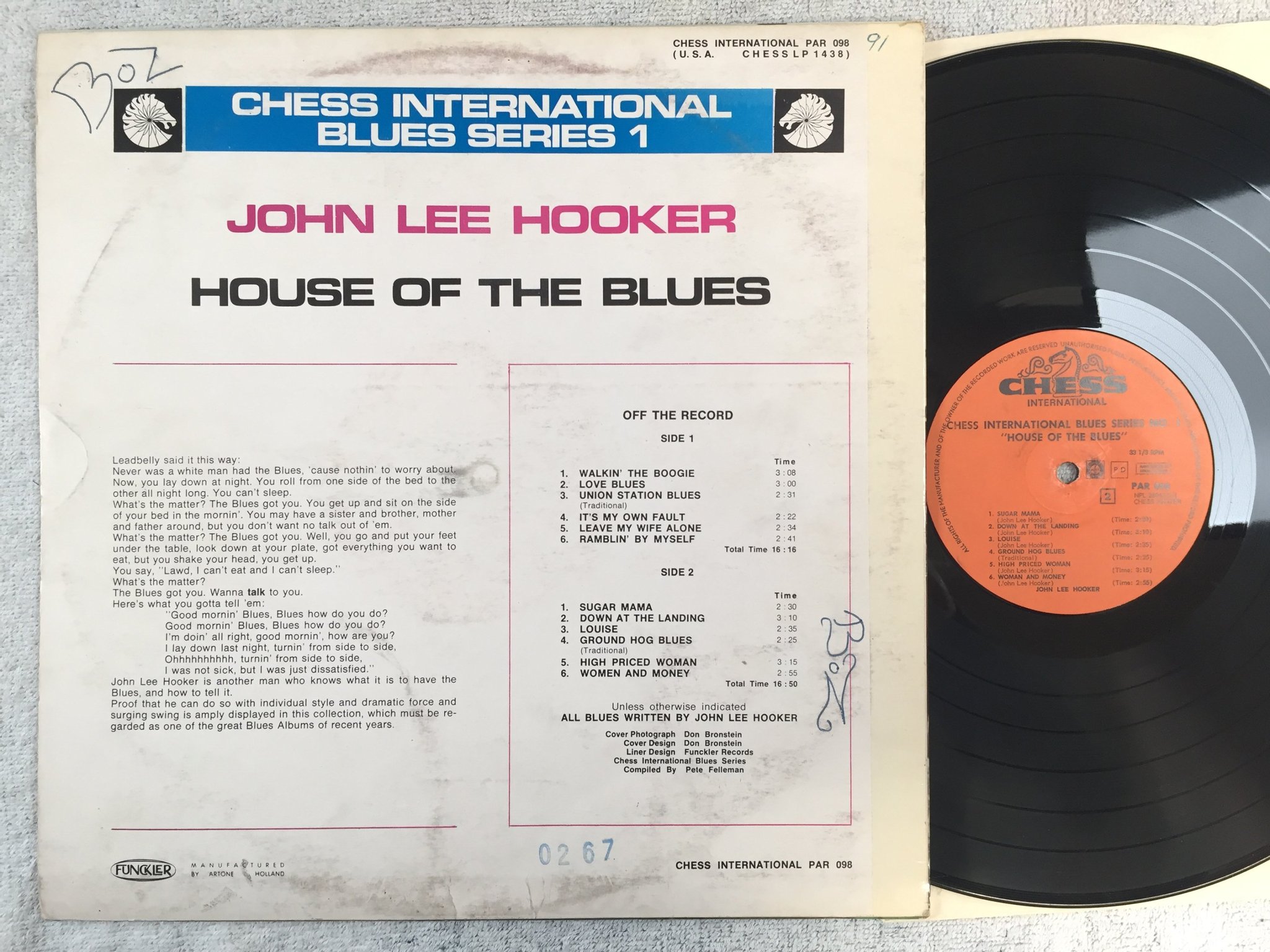 Omslagsbild för skivan JOHN LEE HOOKER house of the blues LP Hol CHESS PAR 098