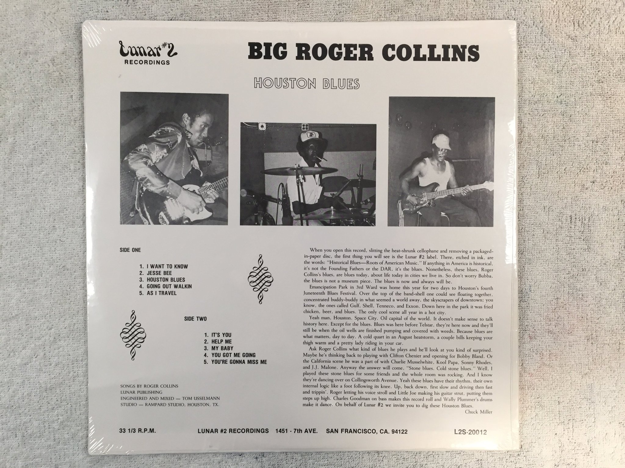 Omslagsbild för skivan BIG ROGERS COLLINS Houston blues LP US LUNAR #2 L2S 20012 Sealed