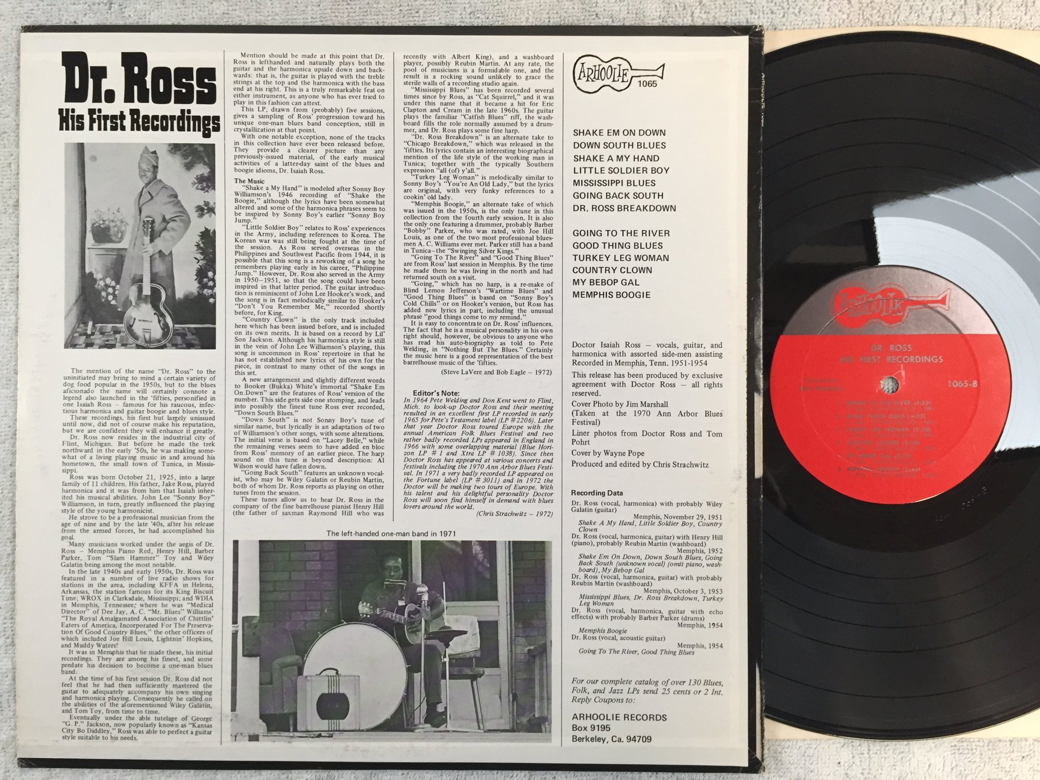 Omslagsbild för skivan DR. ROSS his first recordings LP US ARHOOLIE ST 1065