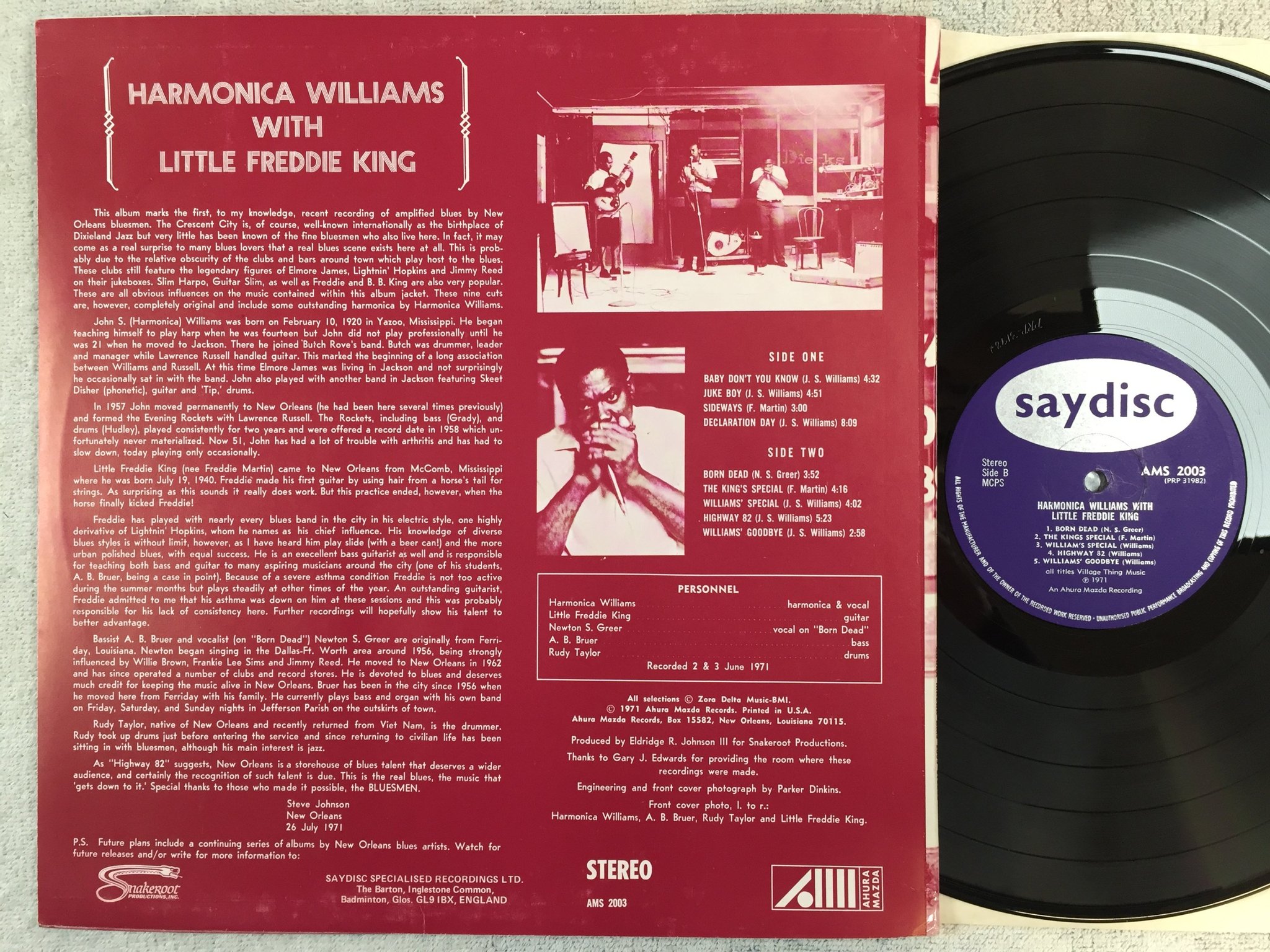 Omslagsbild för skivan HARMONICA WILLIAMS with Little Freddie King LP -71 UK SAYDISC AMS 2003