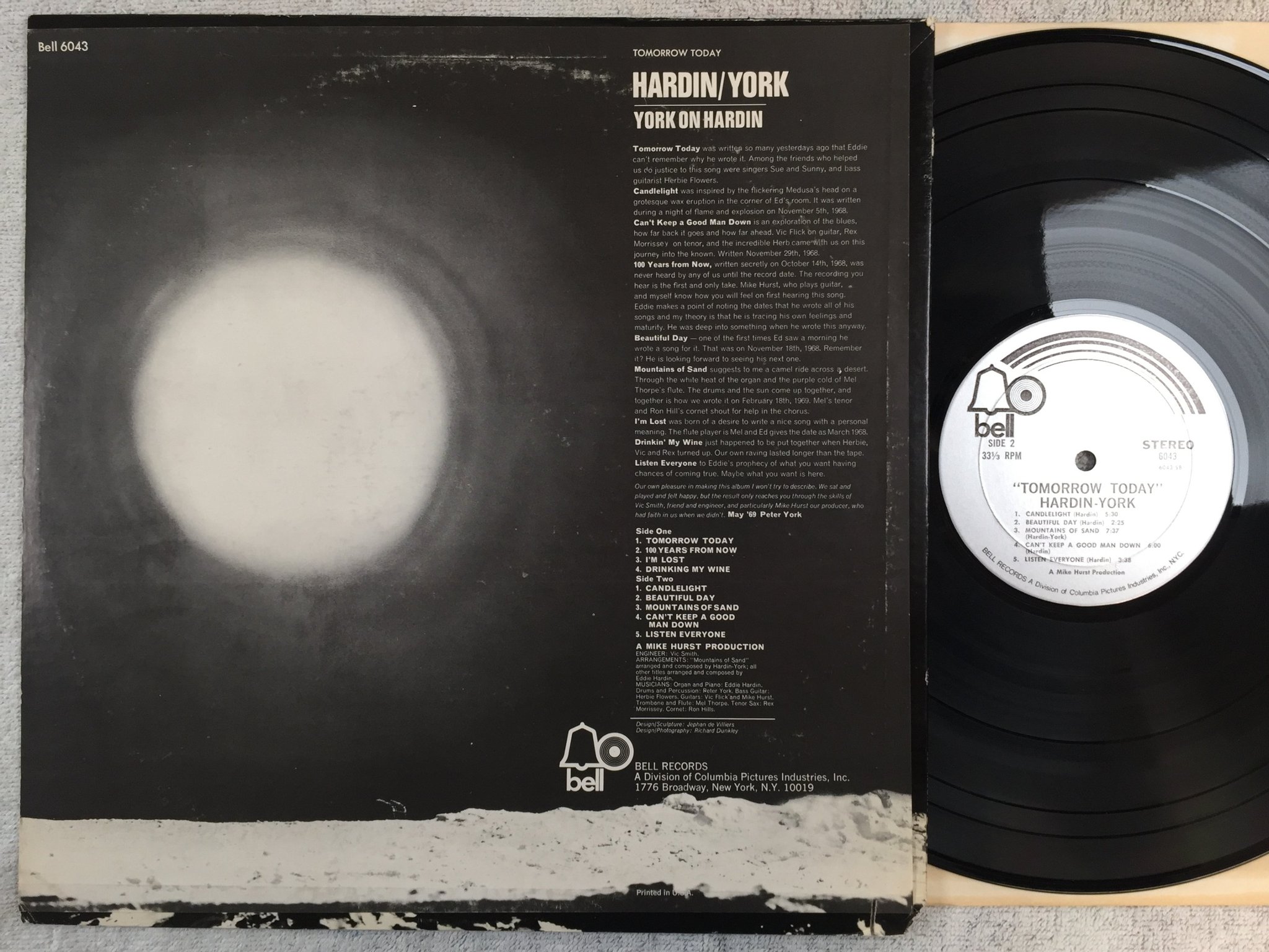 Omslagsbild för skivan HARDIN - YORK tomorrow today LP -69 US BELL 6043