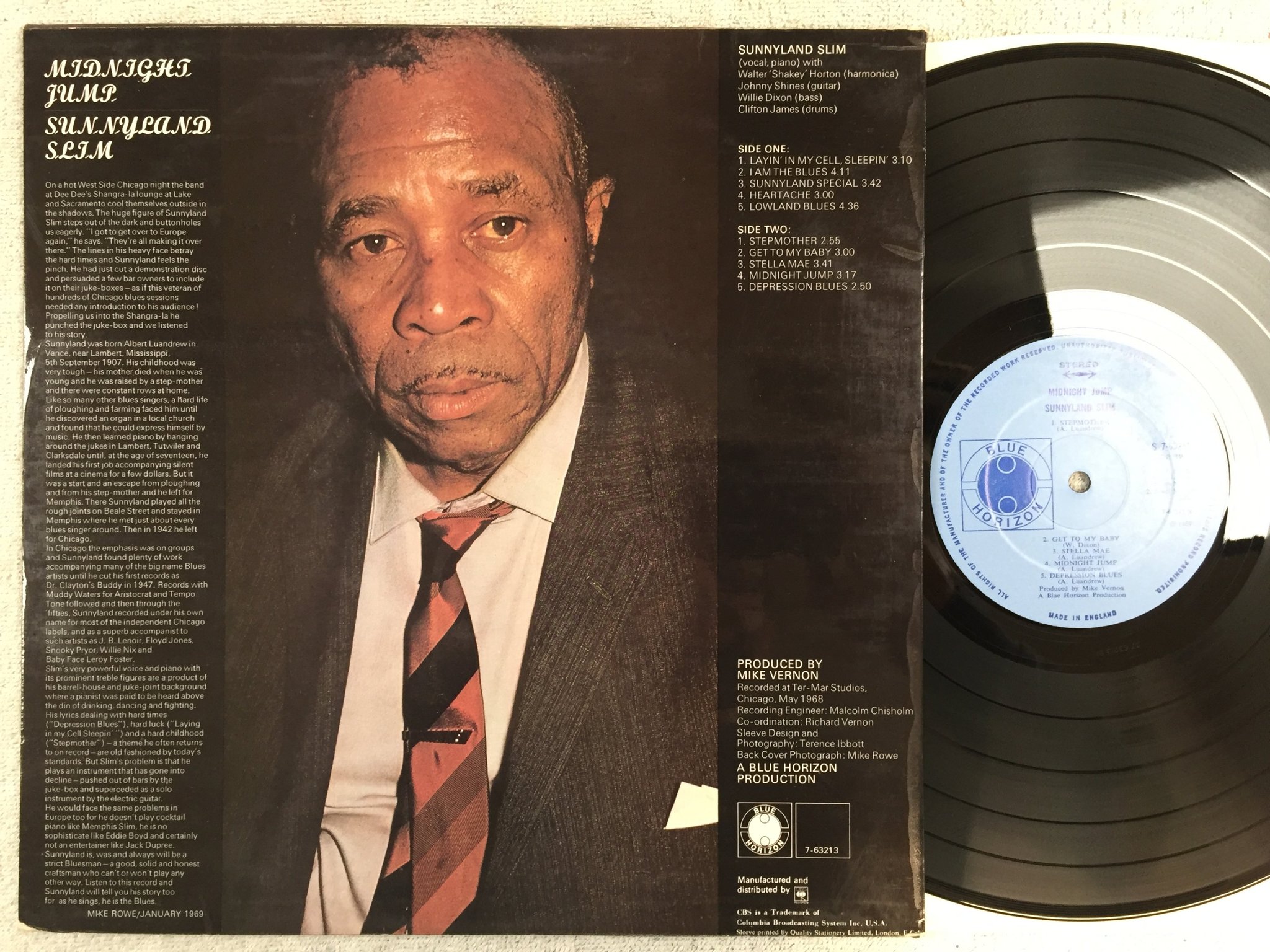 Omslagsbild för skivan SUNNYLAND SLIM midnight jump LP -69 UK BLUE HORIZON S 7-63213