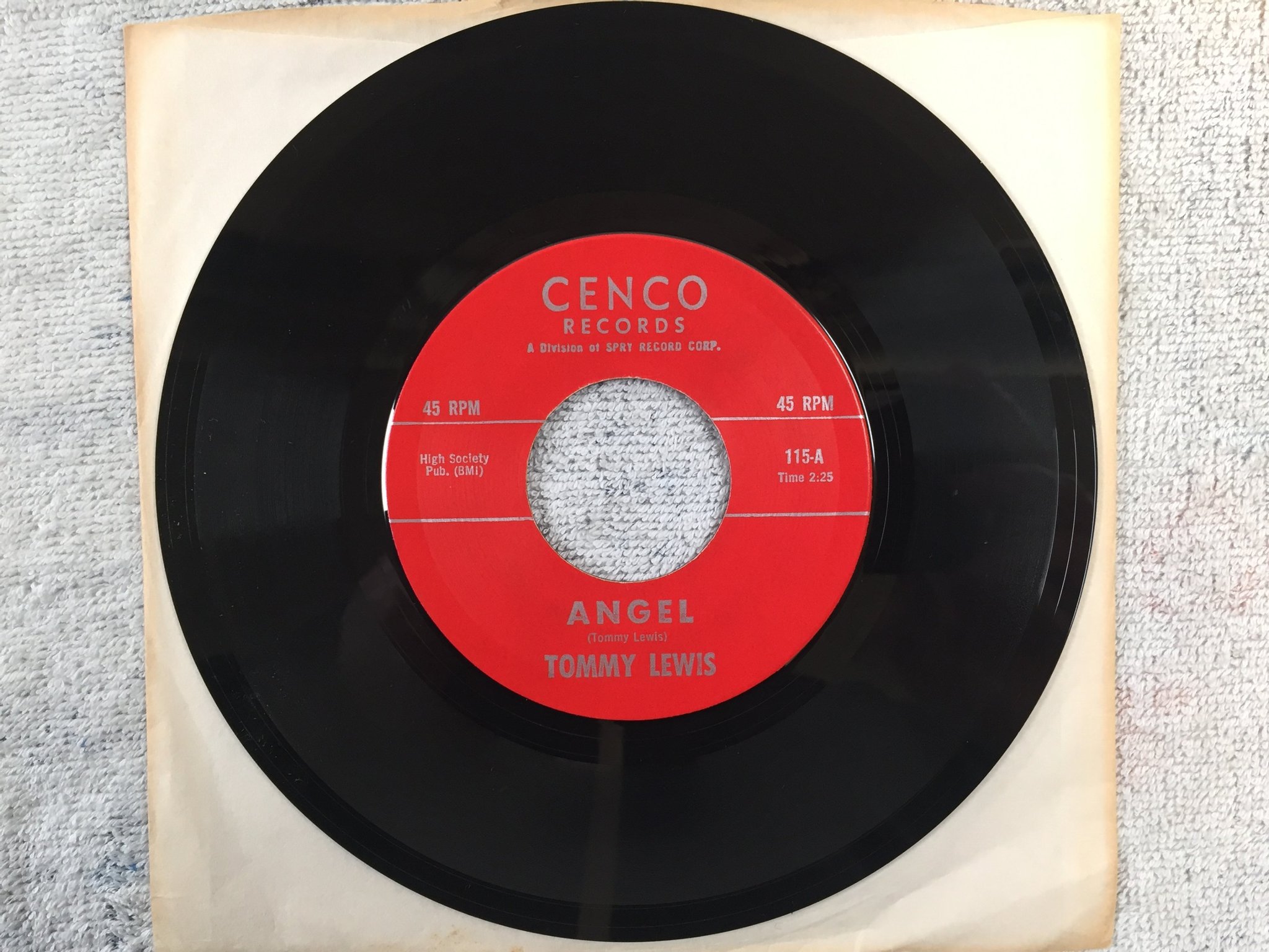 Omslagsbild för skivan TOMMY LEWIS angel 7"single  -69 US CENCO 115 mega rare rhythm & blues